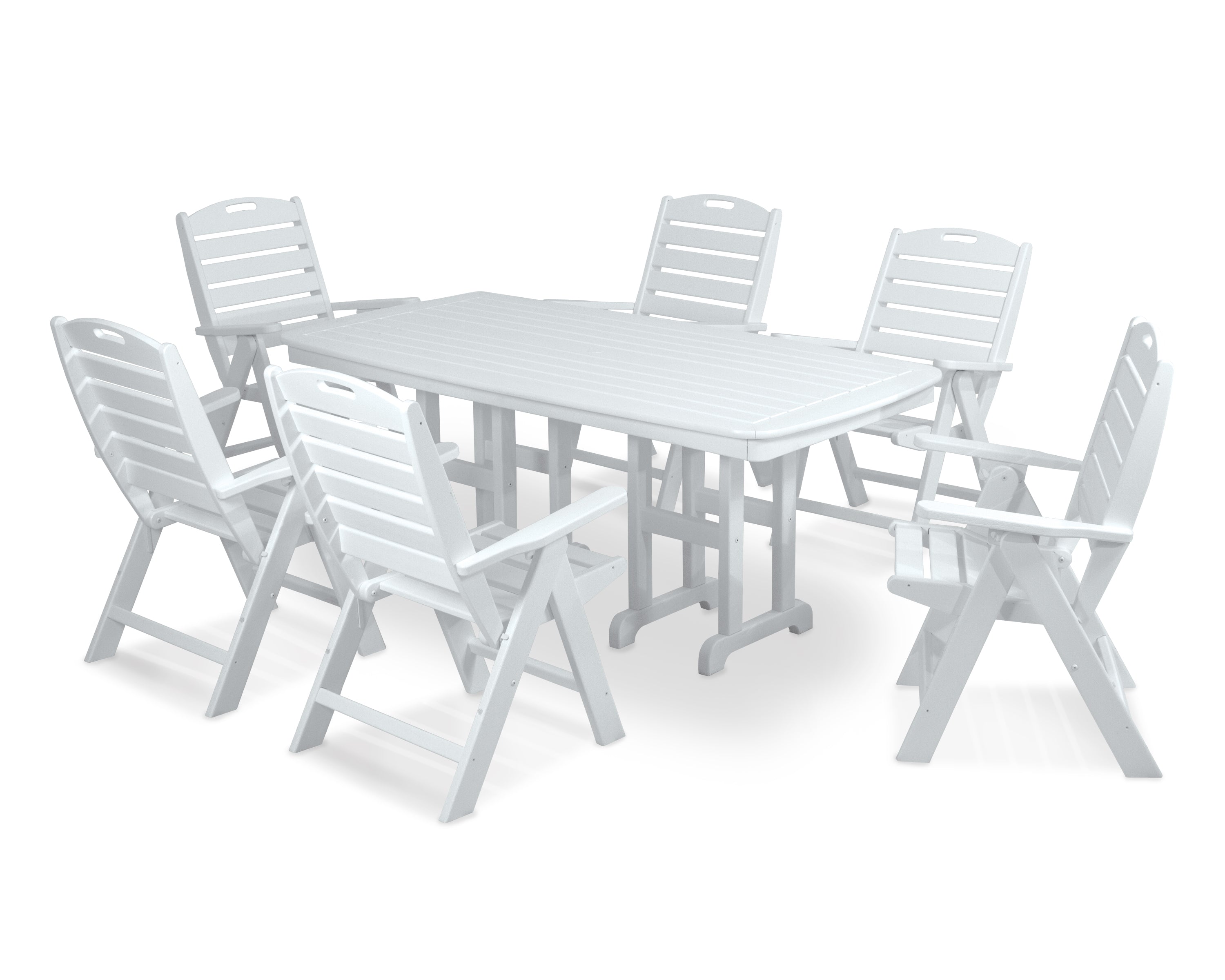 POLYWOOD Nautical 7-Piece Outdoor Dining Set - Durable & Weather-Resistant Patio Furniture for Backyard, Poolside, or Beachfront Dining