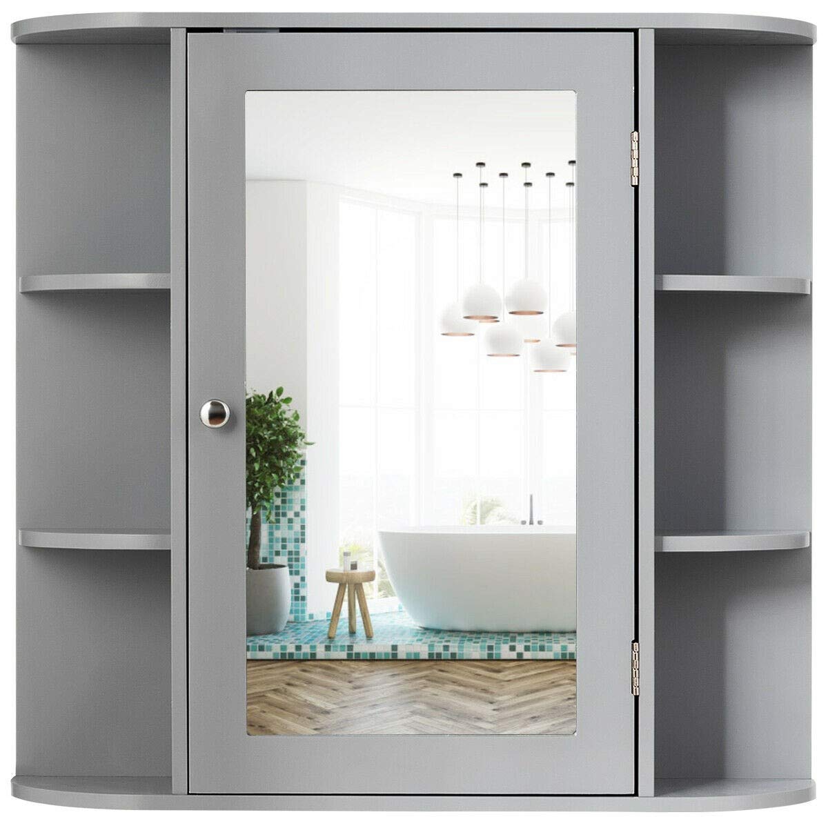 LHONE Wall Mount Bathroom Cabinet with Glass Door & Shelves - Space Saving Medicine Storage Organizer for Bathroom, Kitchen, Bedroom (Gray) - Perfect for Small Spaces, Apartment Living & Home Organization