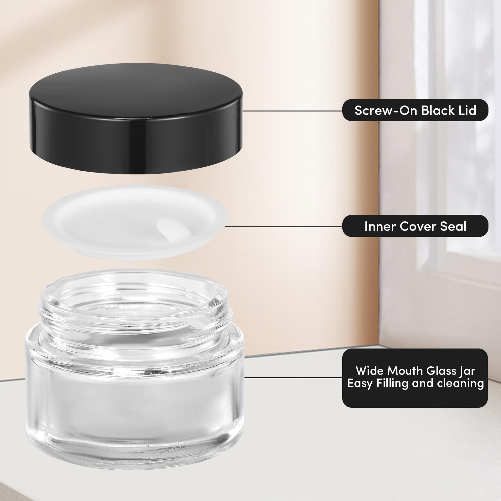 1oz (30ml) Clear Glass Jars with Airtight Lids - 4 Pack Small Reusable Containers for Creams, Lotions, Cosmetics, Spices & Powders | Perfect for DIY Beauty Products, Essential Oils Storage & Travel Size Organizers