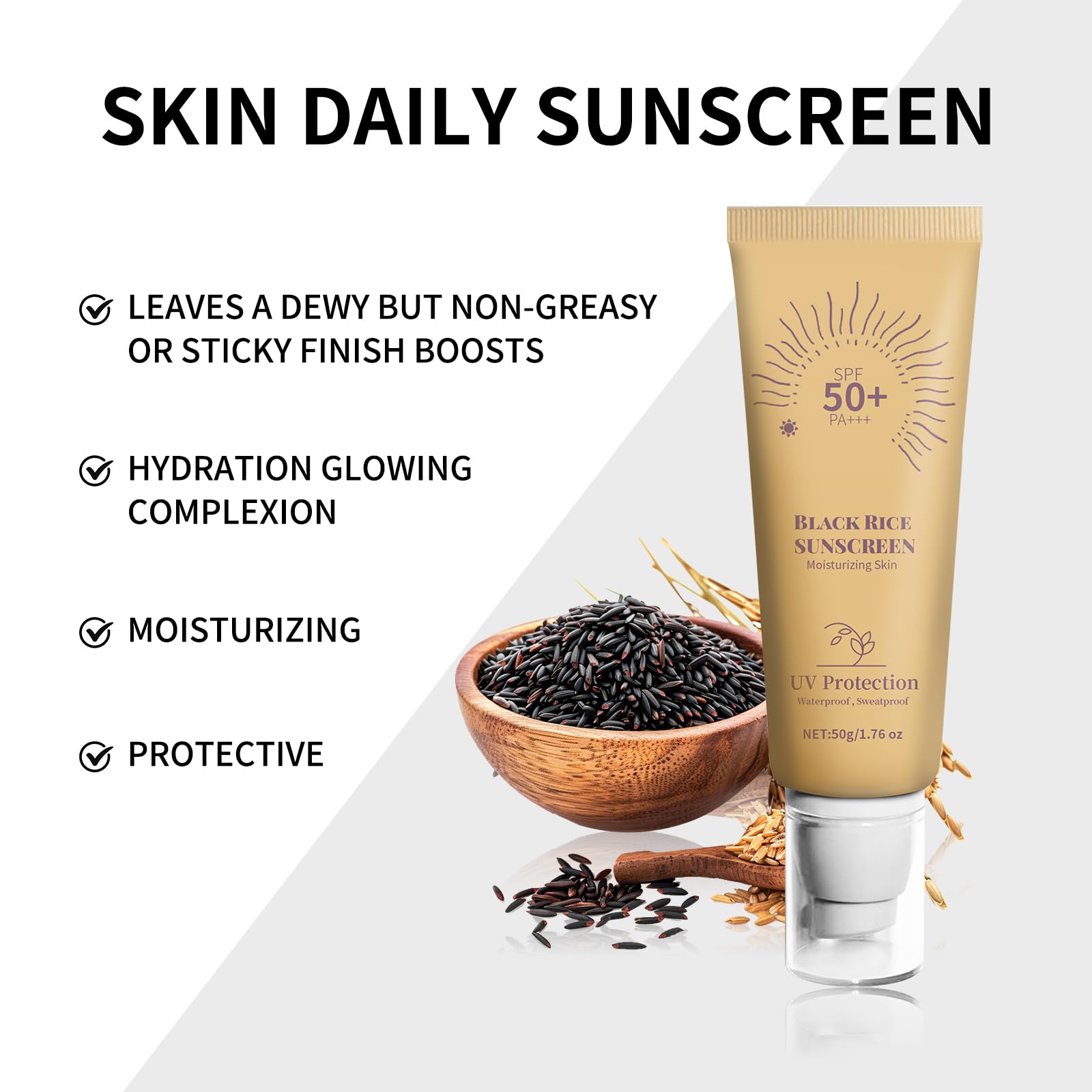 SPF 50 PA++++ Black Rice Moisture Daily Sunscreen for Face - Water Resistant, Non-Greasy Facial Sunscreen with Nourishing Skin Protection | Perfect for Outdoor Activities, Beach & Daily Skincare Routine