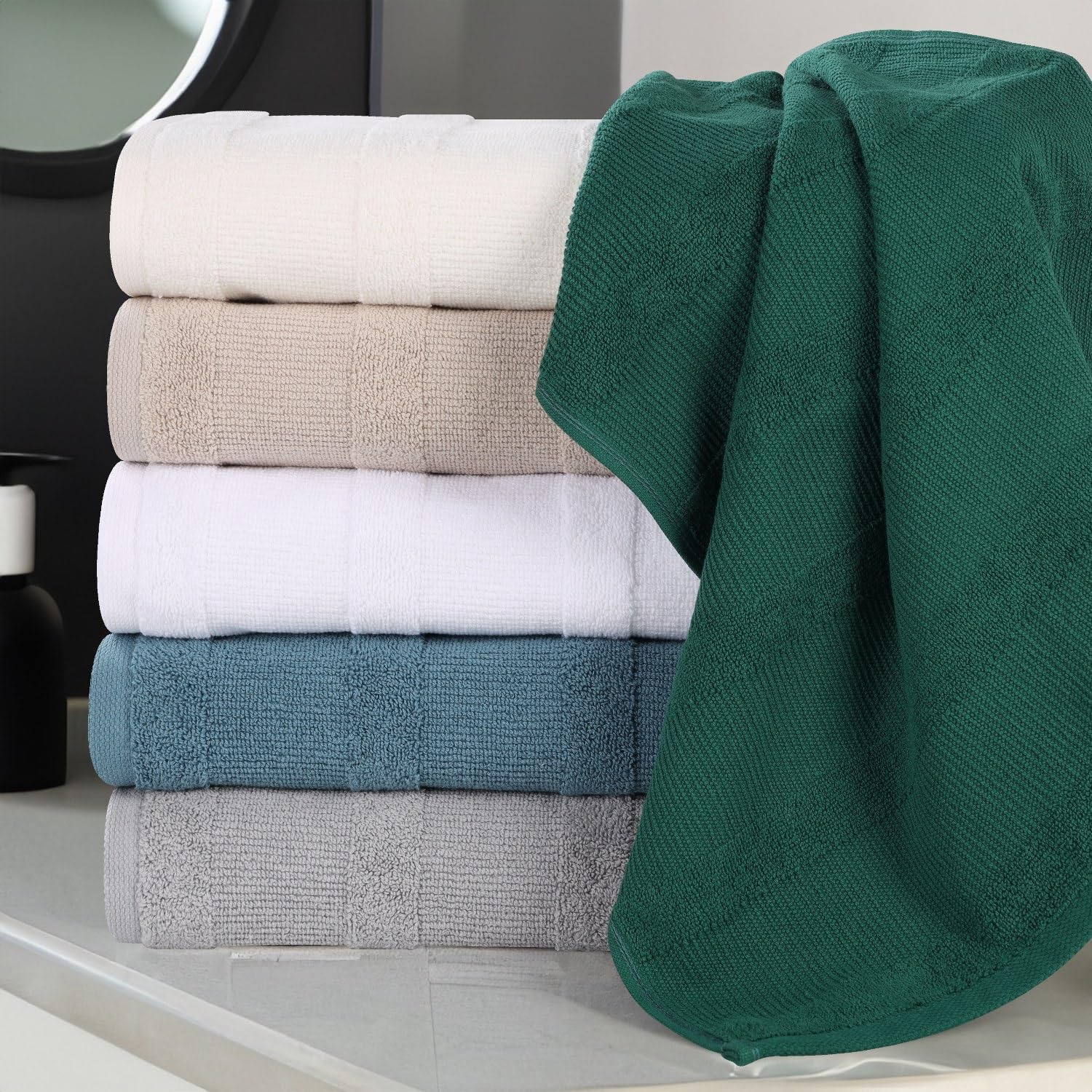 Premium 3-Piece Ribbed Cotton Towel Set - Super Absorbent & Quick-Dry Bath, Hand & Face Towels - Soft Textured Spa & Shower Essentials for Home Luxury (White) - Perfect for Bathrooms, Guest Rooms & Spa Days