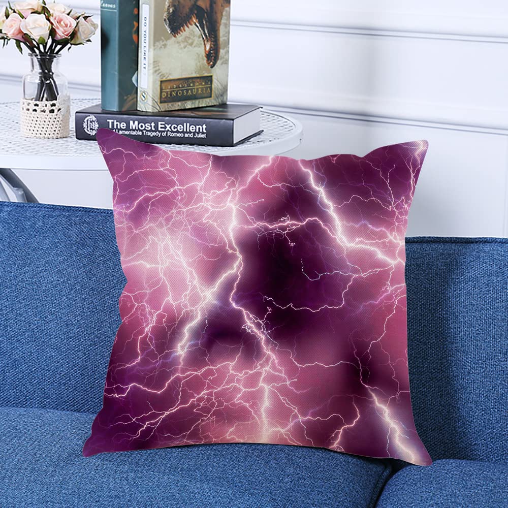 18x18 Inch Decorative Square Throw Pillow Covers - Jumbo Purple Lightning Design for Couch, Sofa & Bed - Soft Cushion Cases for Living Room, Bedroom & Home Decor