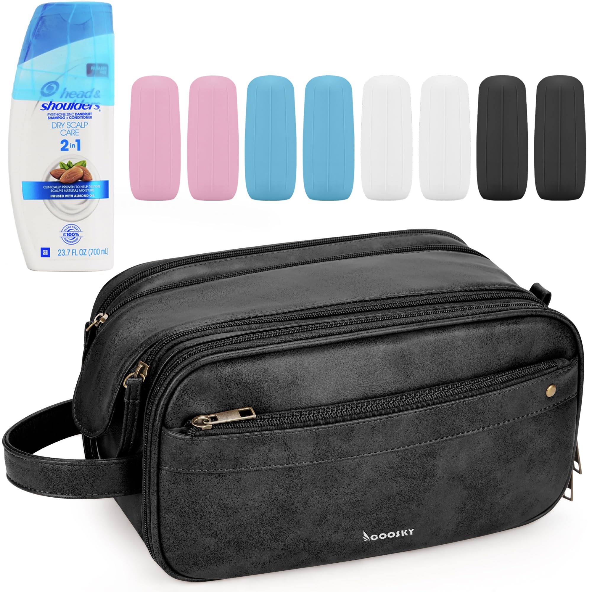 Large Water-resistant Travel Toiletry Bag for Men & Women - Hanging PU Leather Cosmetic Organizer, Shaving Case & Cruise Essentials (Black) - Perfect for Travel, Camping, Business Trips & Daily Use