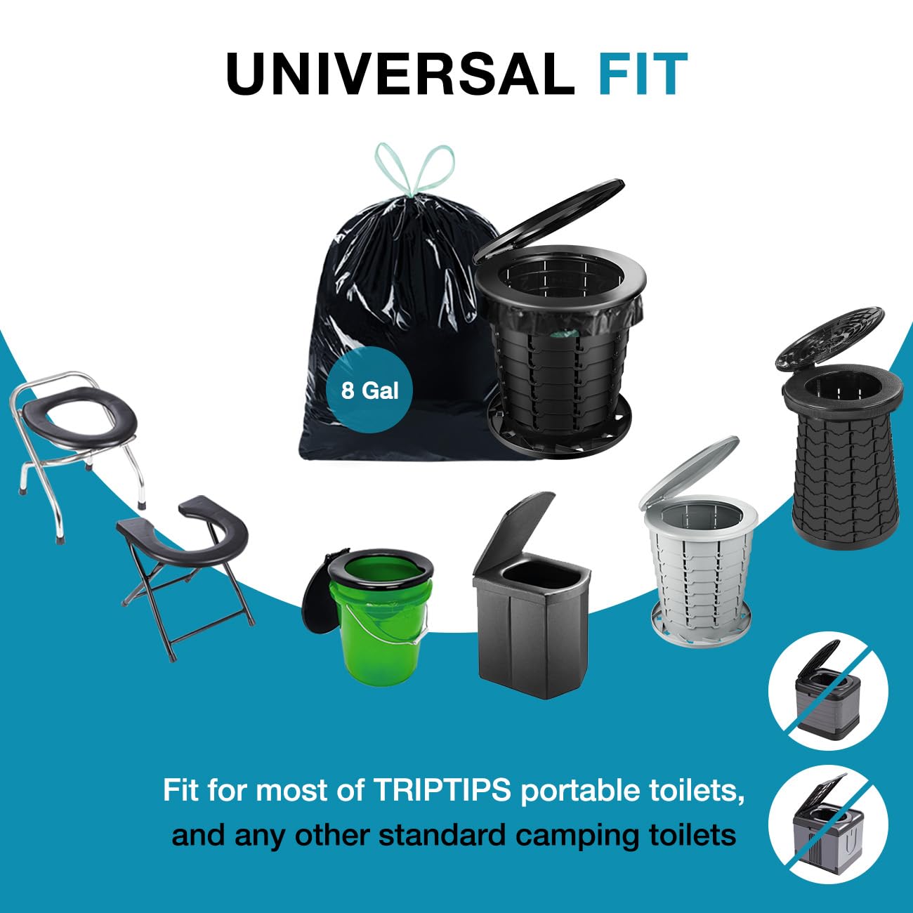 TRIPTIPS 8 Gallon Portable Toilet Bags with Drawstring - Leak-Proof Camping Toilet Waste Liners | Ideal for Outdoor Adventures, Camping, Hiking, RV Trips & Emergency Preparedness