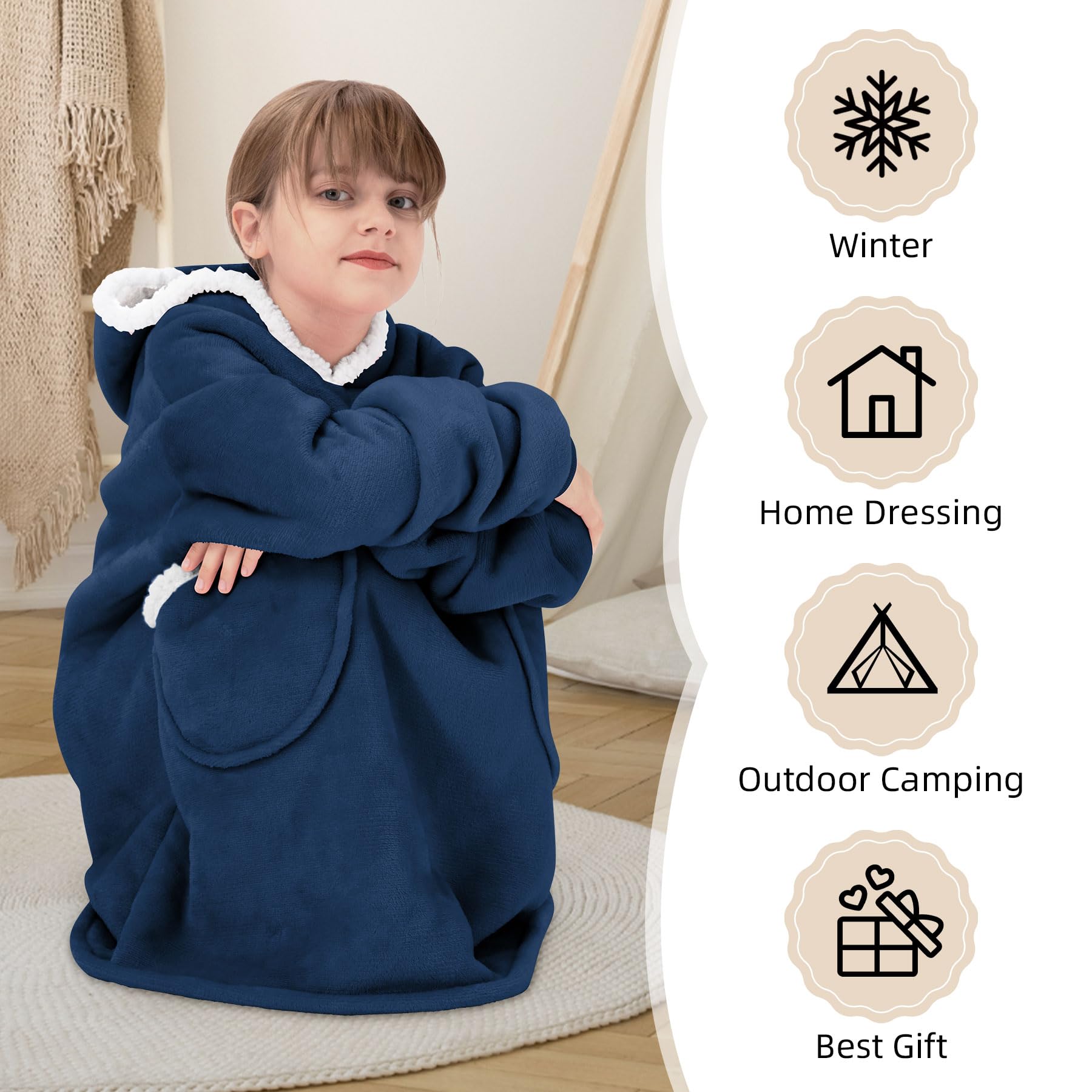 Zando Wearable Blanket Hoodie - Sherpa Fleece Oversized Sweatshirt for Kids & Adults | Cozy Gift for Movie Nights, Camping & Lounge Wear