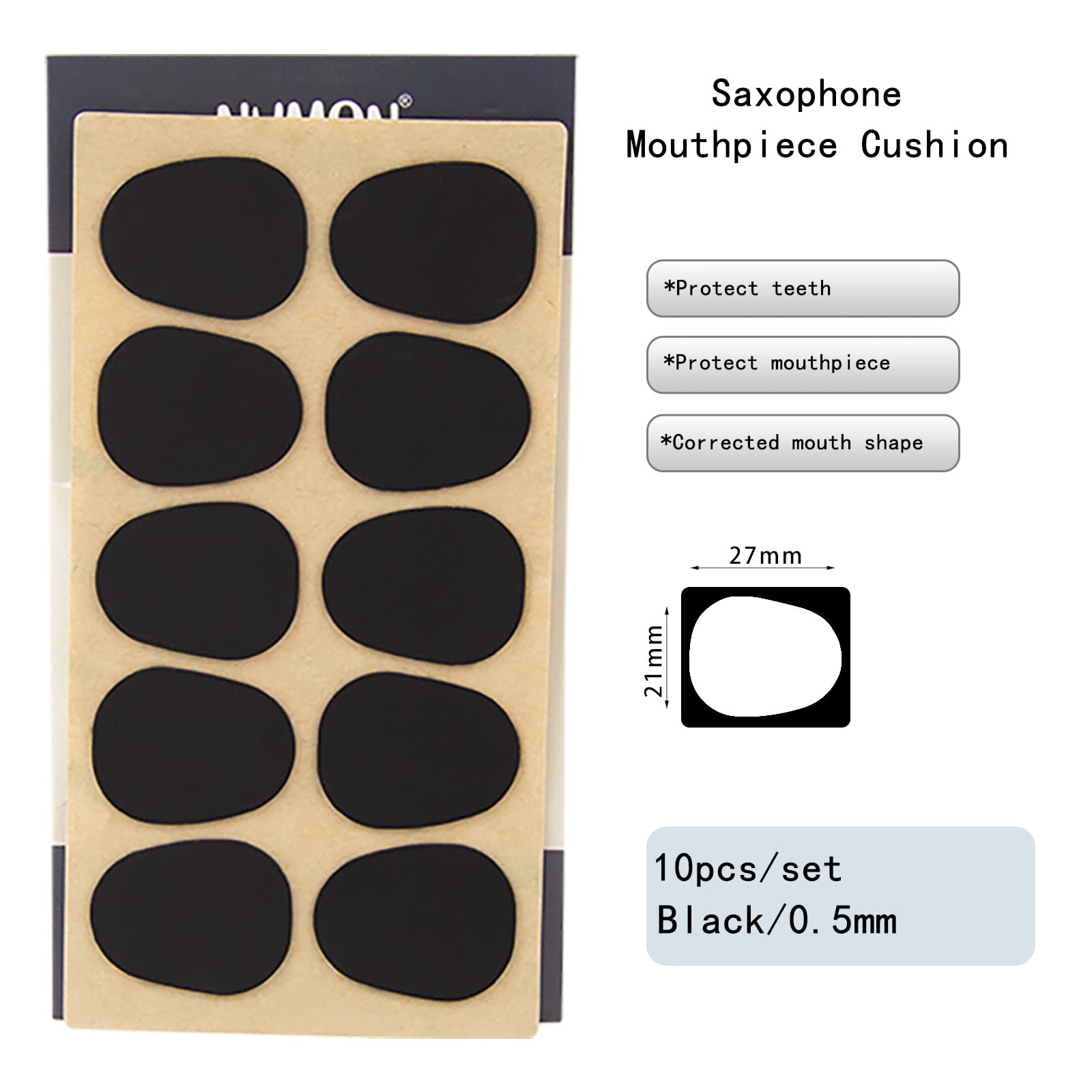 Premium Saxophone Mouthpiece Cushions - 0.5mm Thin Black Teeth Guards for Alto & Tenor Sax (10-Pack) - Comfortable Bite Pads for Sax Players, Clarinetists - Perfect for Practice, Performances & Long Sessions