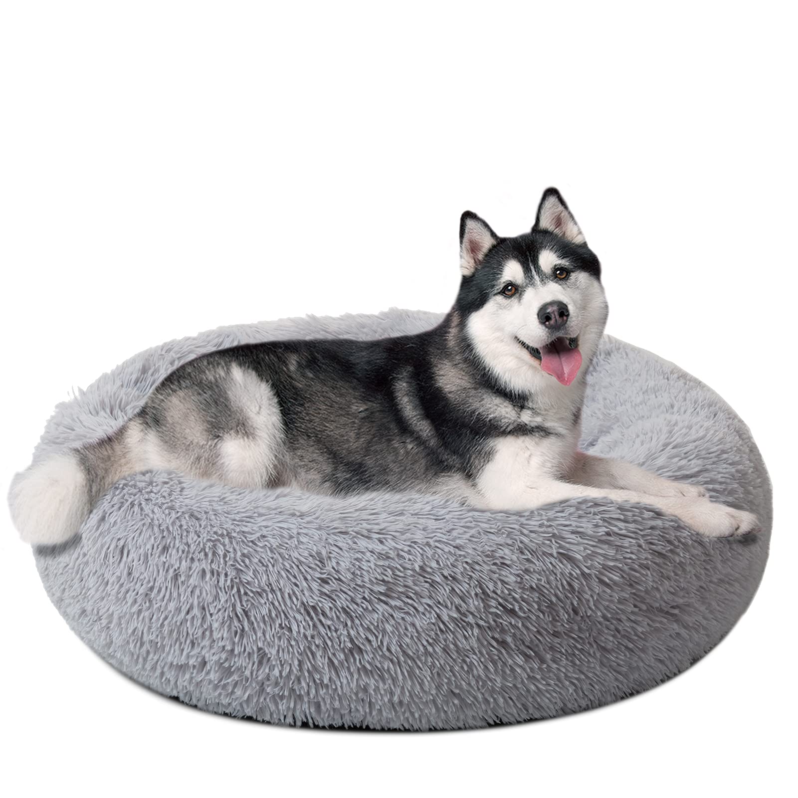 Premium Large Dog Bed for Big Dogs - Calming Donut Round Pet Bed for Medium Pets, Comfy Luxury Anti-Anxiety Plush Cuddler Mat (31.5