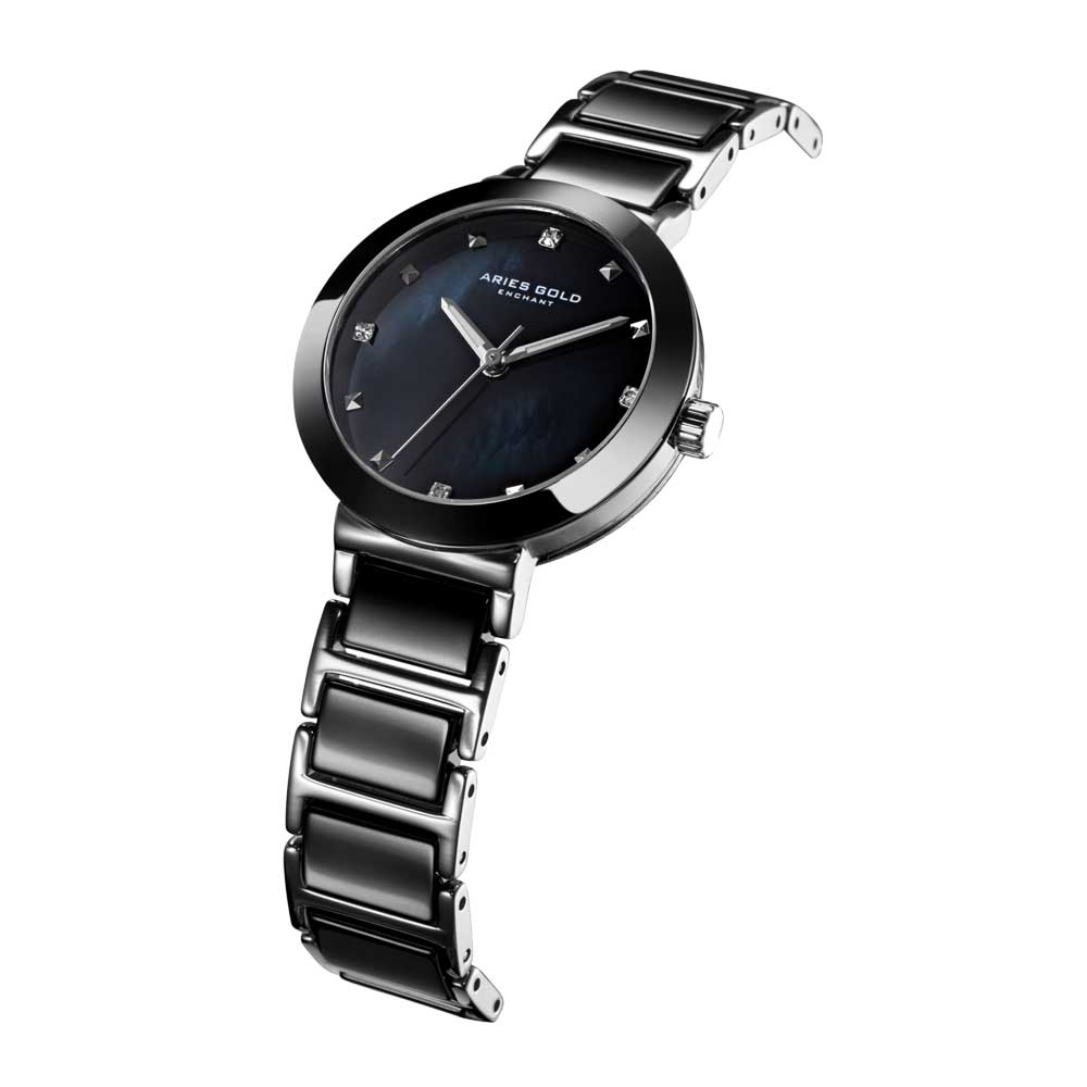 Aries Gold Enchant Persia L 5006Z S BKMP Black Ceramic Women's Watch - Elegant Timepiece for Business, Parties & Special Occasions