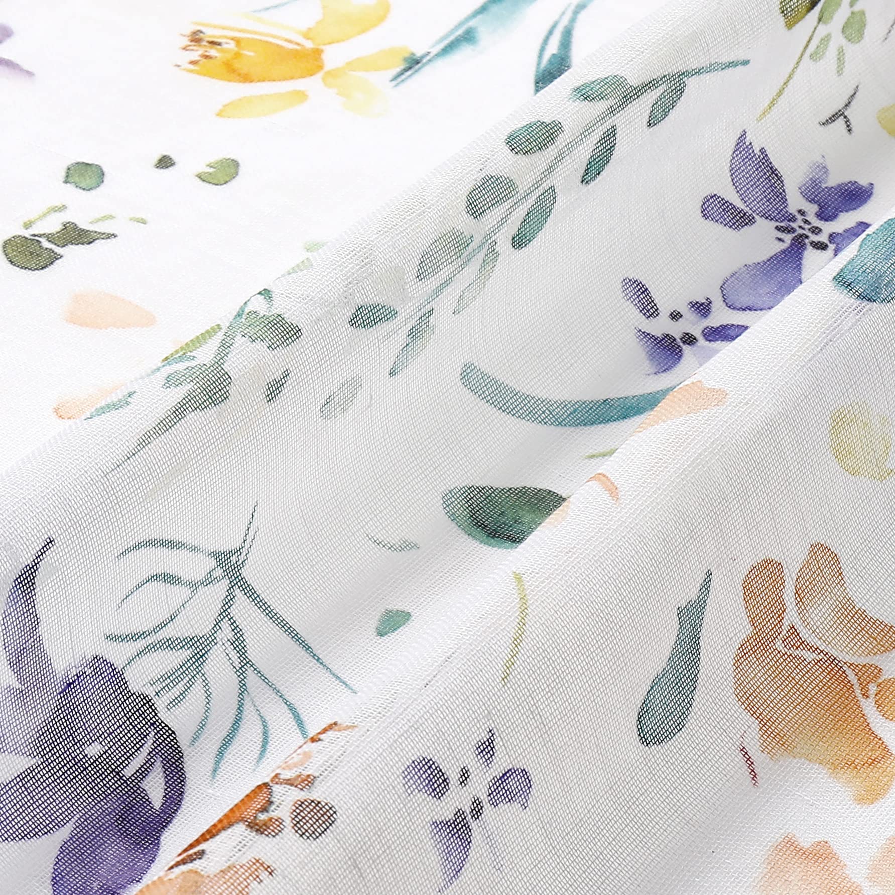 Fragrantex Purple Floral Print Kitchen Curtains - 2 Panels, 28