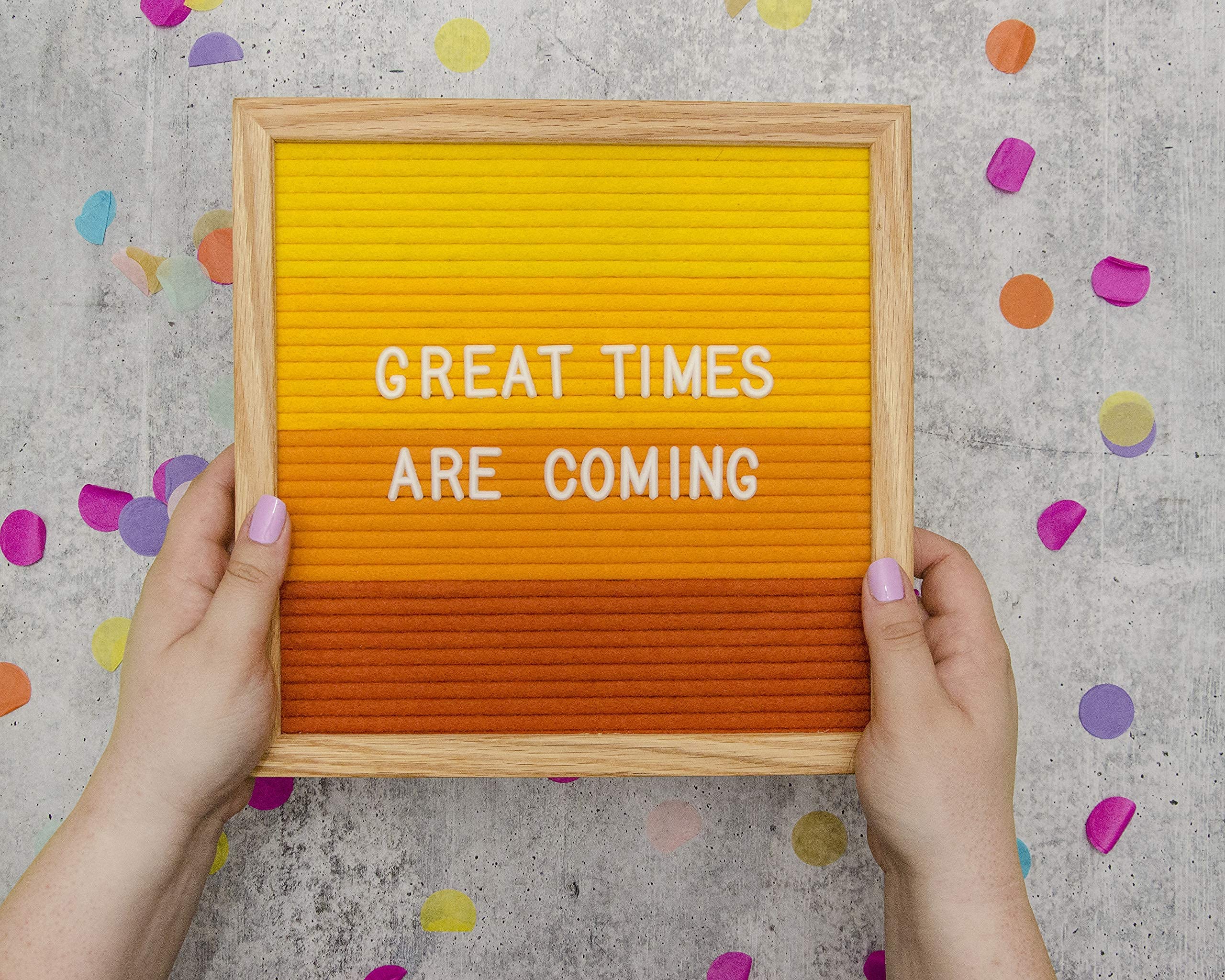 10x10 Inch Felt Letter Board with 300 Changeable Letters - White Oak Frame Message Board for Baby Announcements, Milestones, Office Decor | Perfect for Home, Nursery, Wedding, Party & Business Displays (Sunburst)