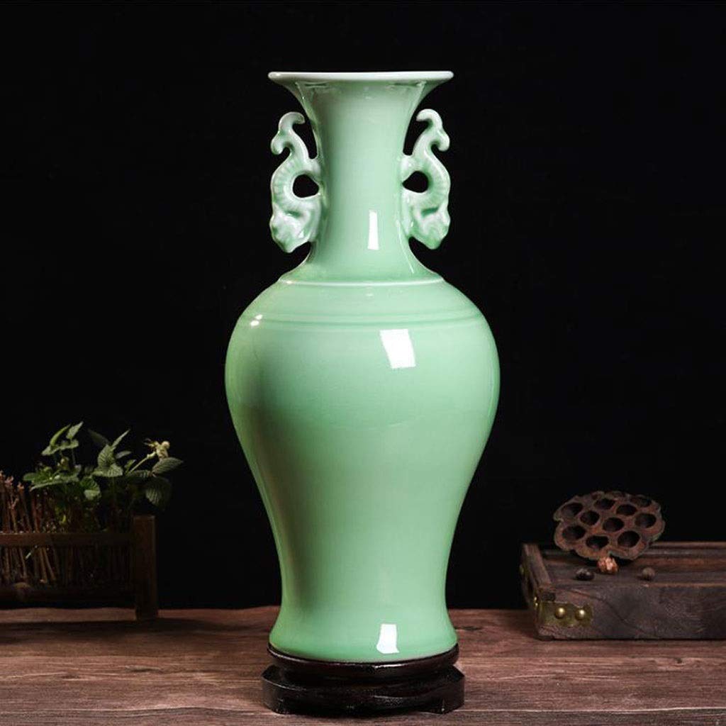 Handcrafted Celadon Guanyin Vase - Antique Jingdezhen Ceramic Ginger Jar, Chinese Home Decor Vase for Living Room, Entryway & Shelf Styling (Green, Option B)