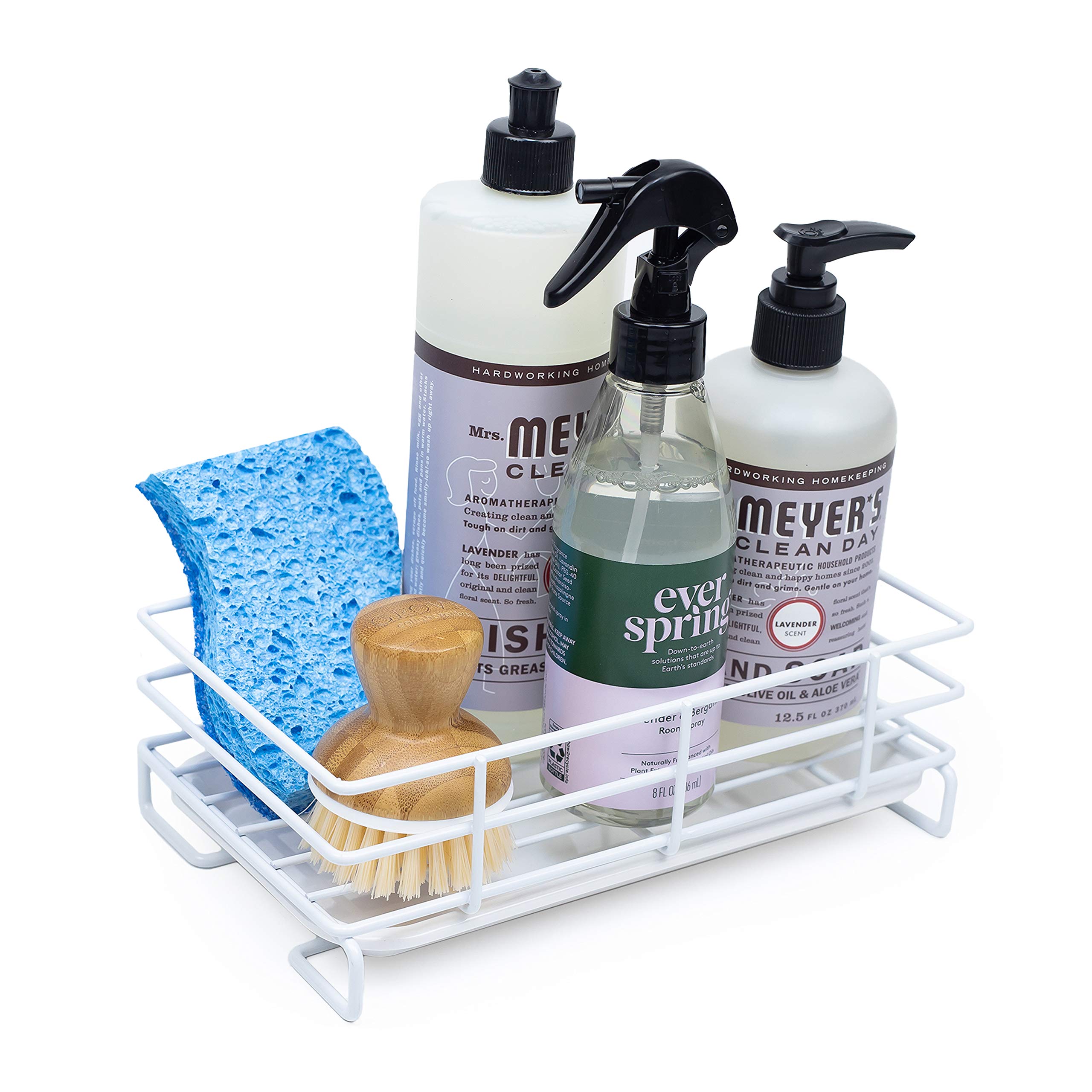 Large White Kitchen Sink Sponge Holder - Countertop Soap Tray Organizer for Bathroom & Kitchen
