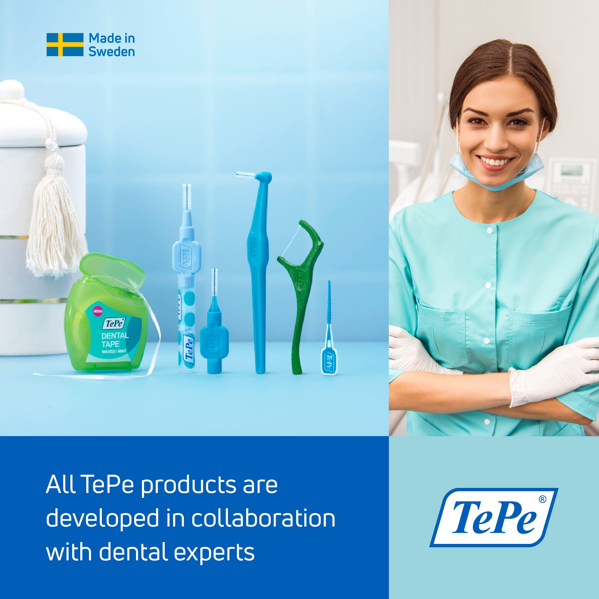 TePe Angled Interdental Brush - Pack of 25, Size 3 (0.6mm) for Medium Gaps - Blue Dental Cleaning Brushes for Teeth & Braces - Perfect for Oral Hygiene, Gum Care and Hard-to-Reach Areas