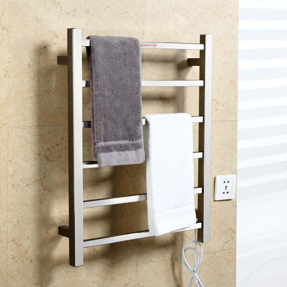 Stainless Steel Heated Towel Warmer Rail - Square Bar Design with Hardwired Kit for Bathroom (Brushed Nickel) | Fast Warming Towel Rack for Spa, Luxury Hotels & Cozy Home Bathrooms