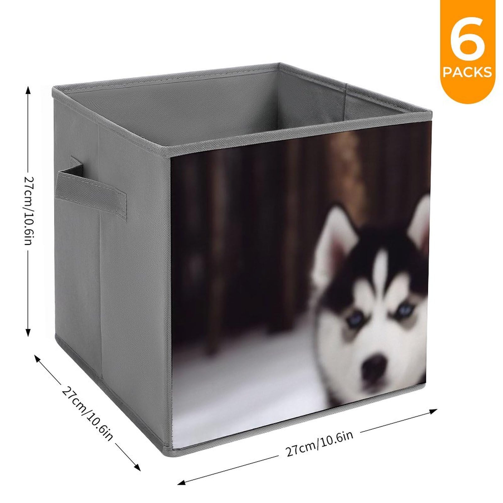 6-Pack Adorable Huskies Collapsible Storage Bins with Handles - Large Closet Organizer, Foldable Fabric Storage Baskets for Clothes, Toys & Home Organization - Perfect for Bedroom, Nursery & Laundry Room Storage