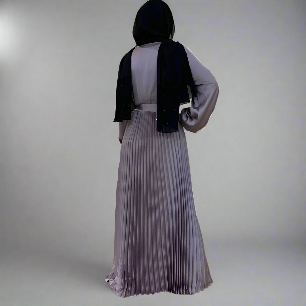 Elegant Muslim Pleated Satin Abaya Dress for Women - Modest Islamic Prayer Dress for Mosque & Special Occasions