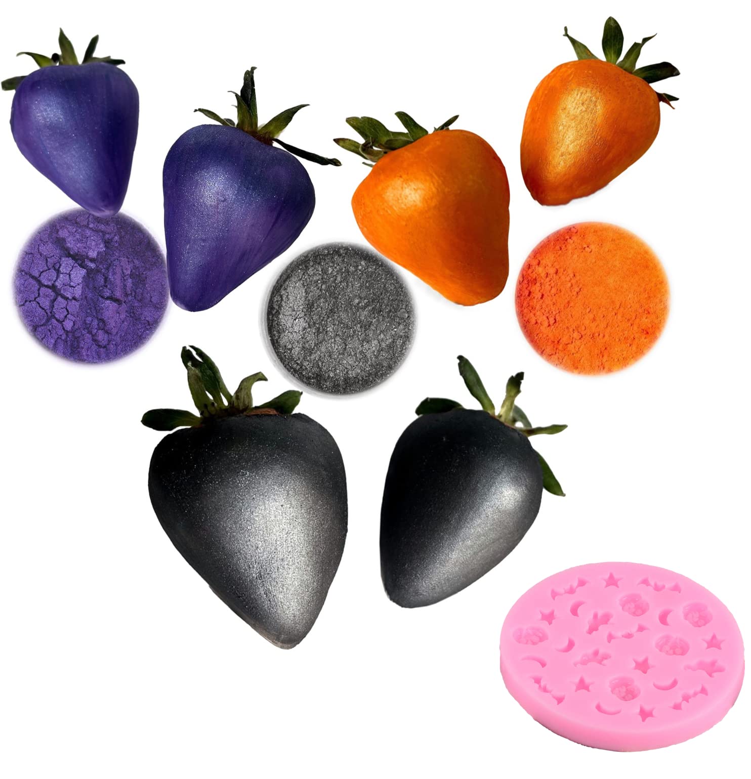 **Halloween Edible Luster Dust for Cake Decorating - 3 Colors Set (Purple, Black, Orange) | Food-Safe Chocolate Paint for Strawberries, Candy & Fondant | Includes Free Silicone Mold | Perfect for Halloween Treats, Cupcakes & DIY Desserts**