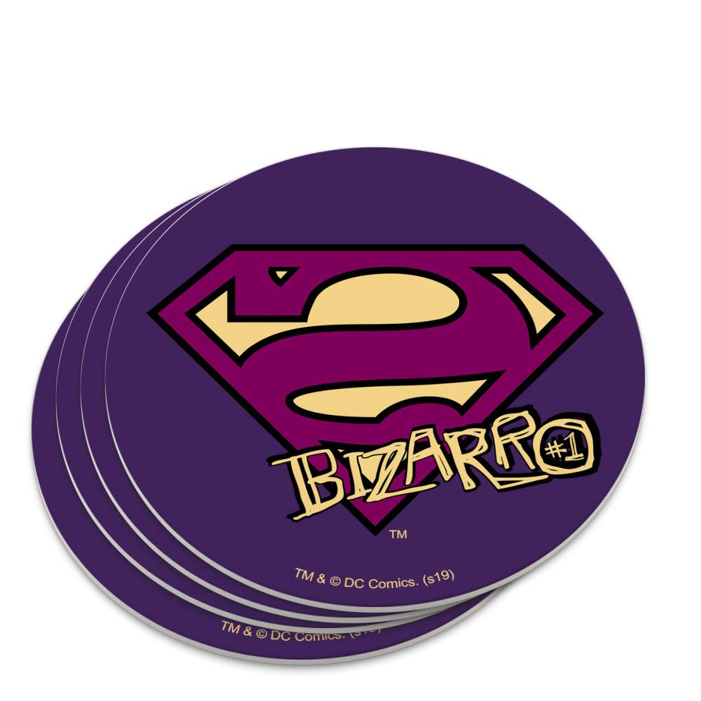 Superman Bizarro Shield Logo Novelty Coaster Set - 4-Pack Superhero Drink Coasters for Comic Book Fans - Perfect for Game Nights & Man Cave Decor