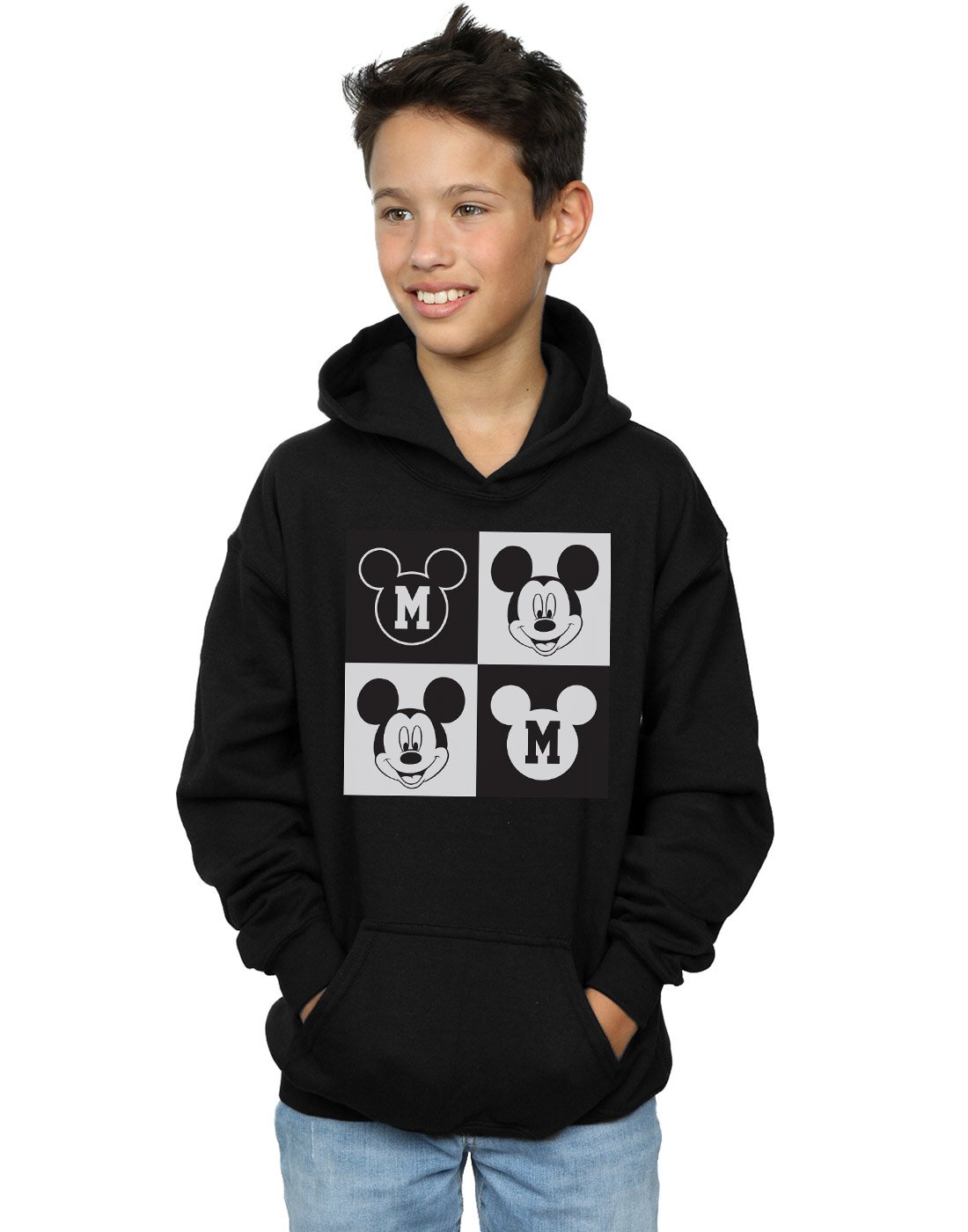Disney Boys Mickey Mouse Smiling Squares Hoodie - Black Cotton Pullover for Kids Ages 5-6 | Cute Casual Wear for School, Playdates & Family Outings