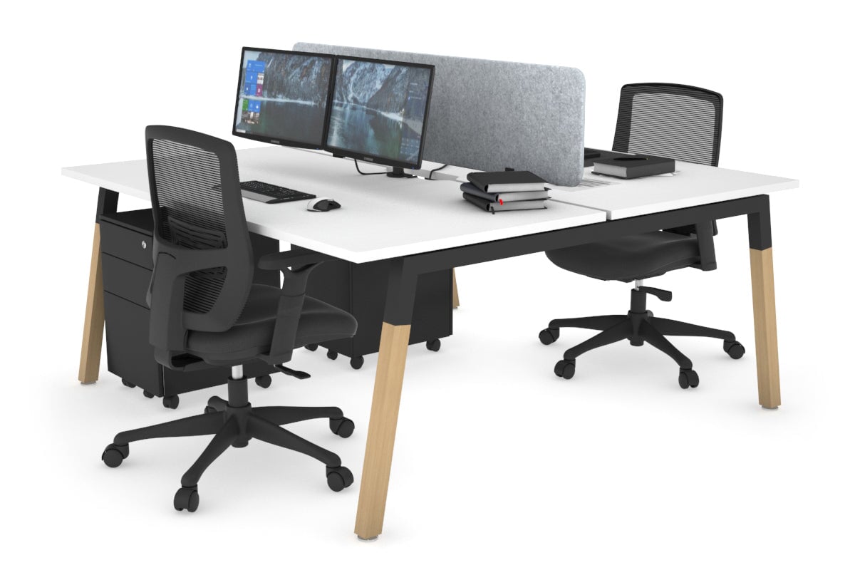 Quadro A Legs 2-Person Office Workstation with Wood Legs & Cross Beam - 1400L x 800W Dimensions with Cable Management Scallop - Perfect for Shared Workspaces and Collaborative Office Environments