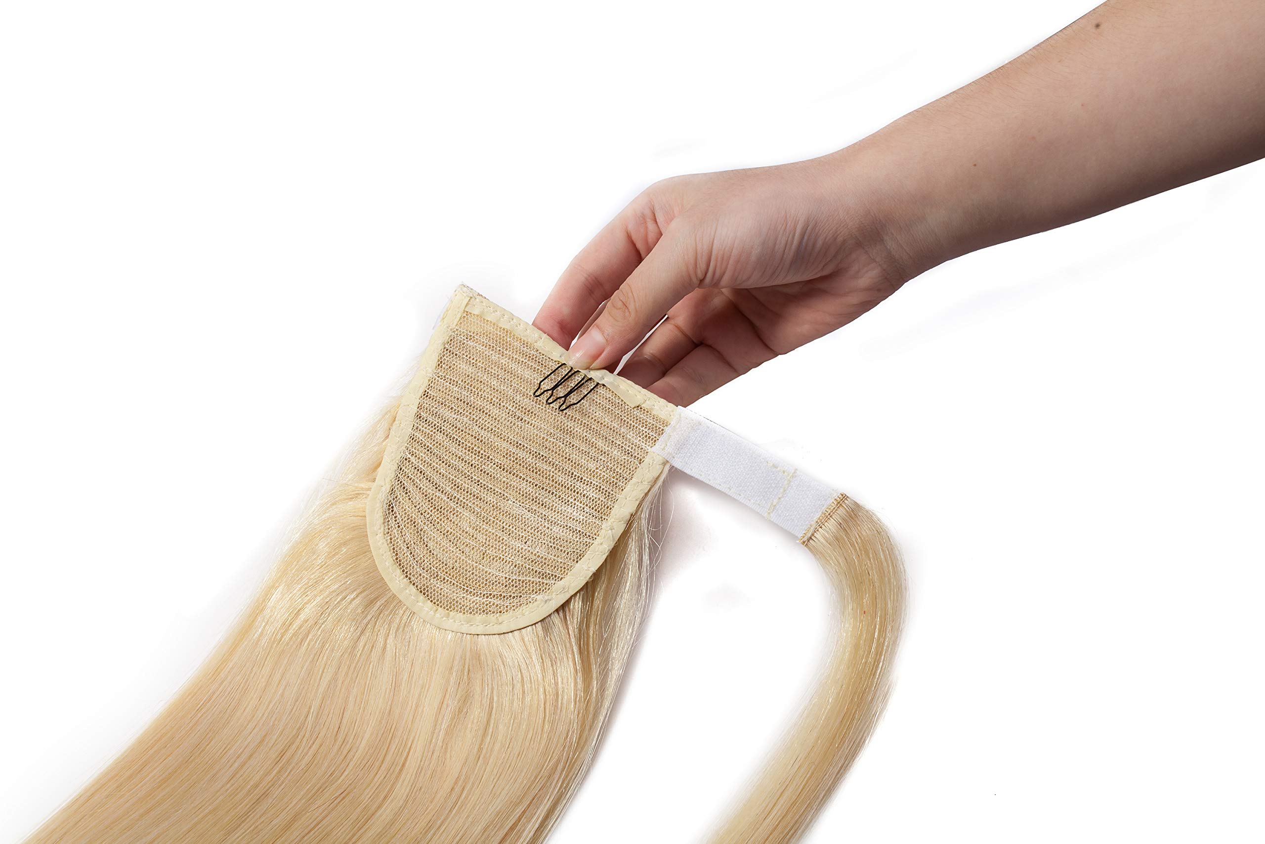 Blonde Remy Human Hair Clip-in Ponytail Extensions - 22 Inch Straight One Piece Hairpiece with Comb Binding for Women (#613 Bleach Blonde) | Perfect for Parties, Weddings & Everyday Styling