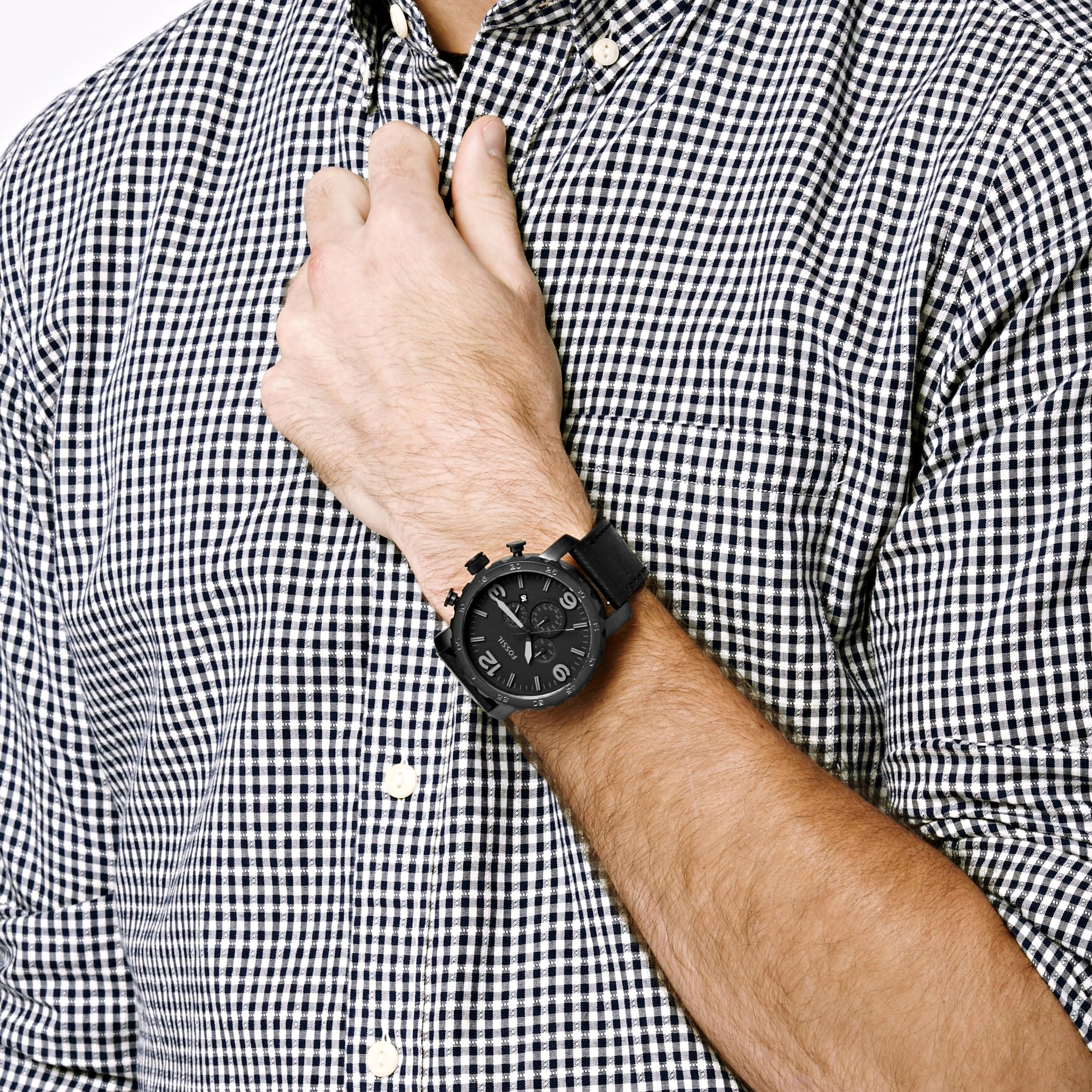Fossil Men's Nate Quartz Chronograph Watch - Stainless Steel Band, Water Resistant, Date Display | Perfect for Business, Casual Wear & Gifts