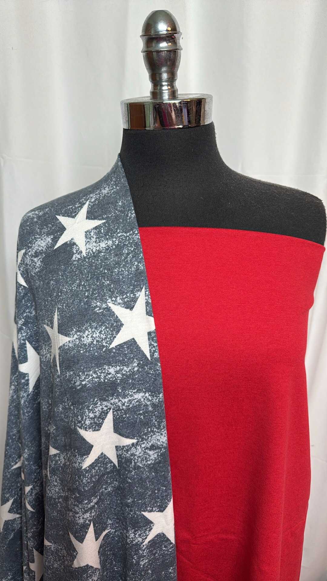 1.5 Yard Red Peached Polyester Fabric & 2 Yard Distressed Star Print Fabric Bundle - A27513 | DIY Crafts, Quilting, Home Decor, and Upholstery Projects
