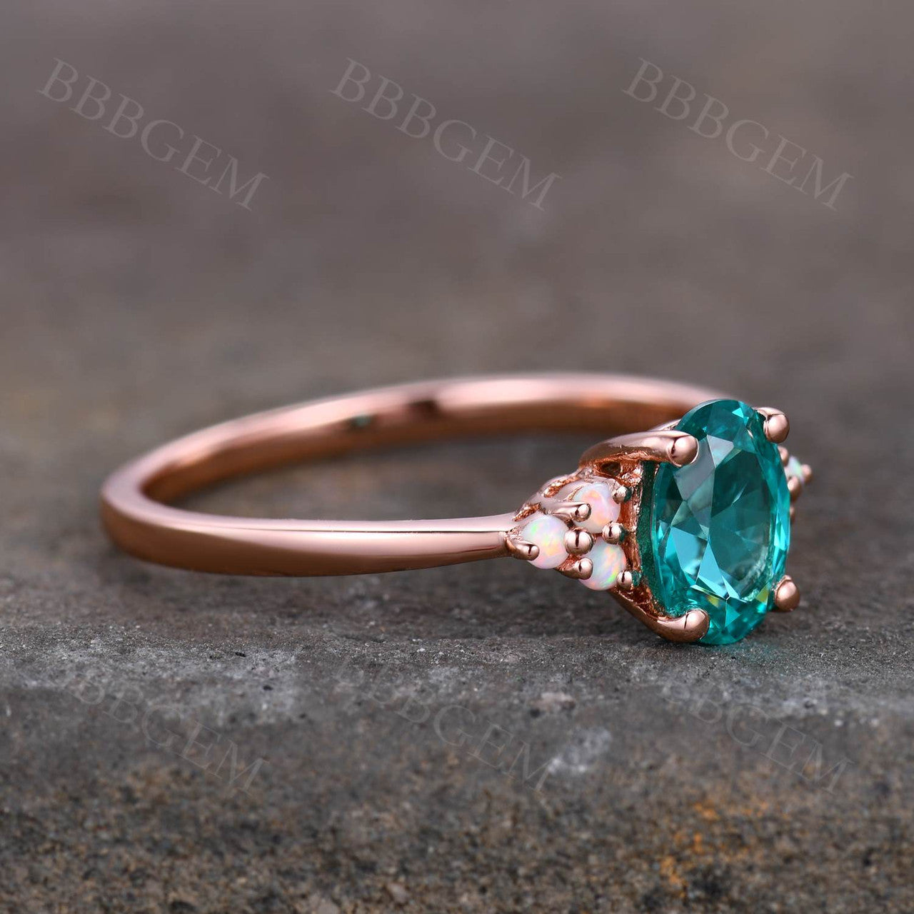 5x7mm Oval Cut Green Garnet Engagement Ring in 14K Rose Gold with Opal Accent Stones - Perfect for Weddings, Anniversaries & Romantic Gifts