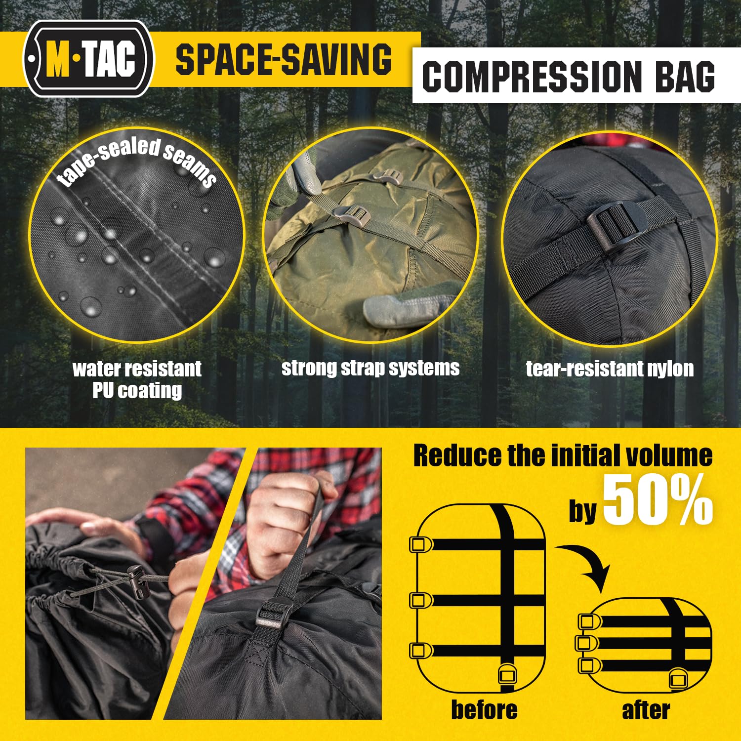 M-Tac Military Waterproof Compression Sack for Sleeping Bags - Lightweight Nylon Travel Camping Gear - Perfect for Hiking, Backpacking & Outdoor Adventures