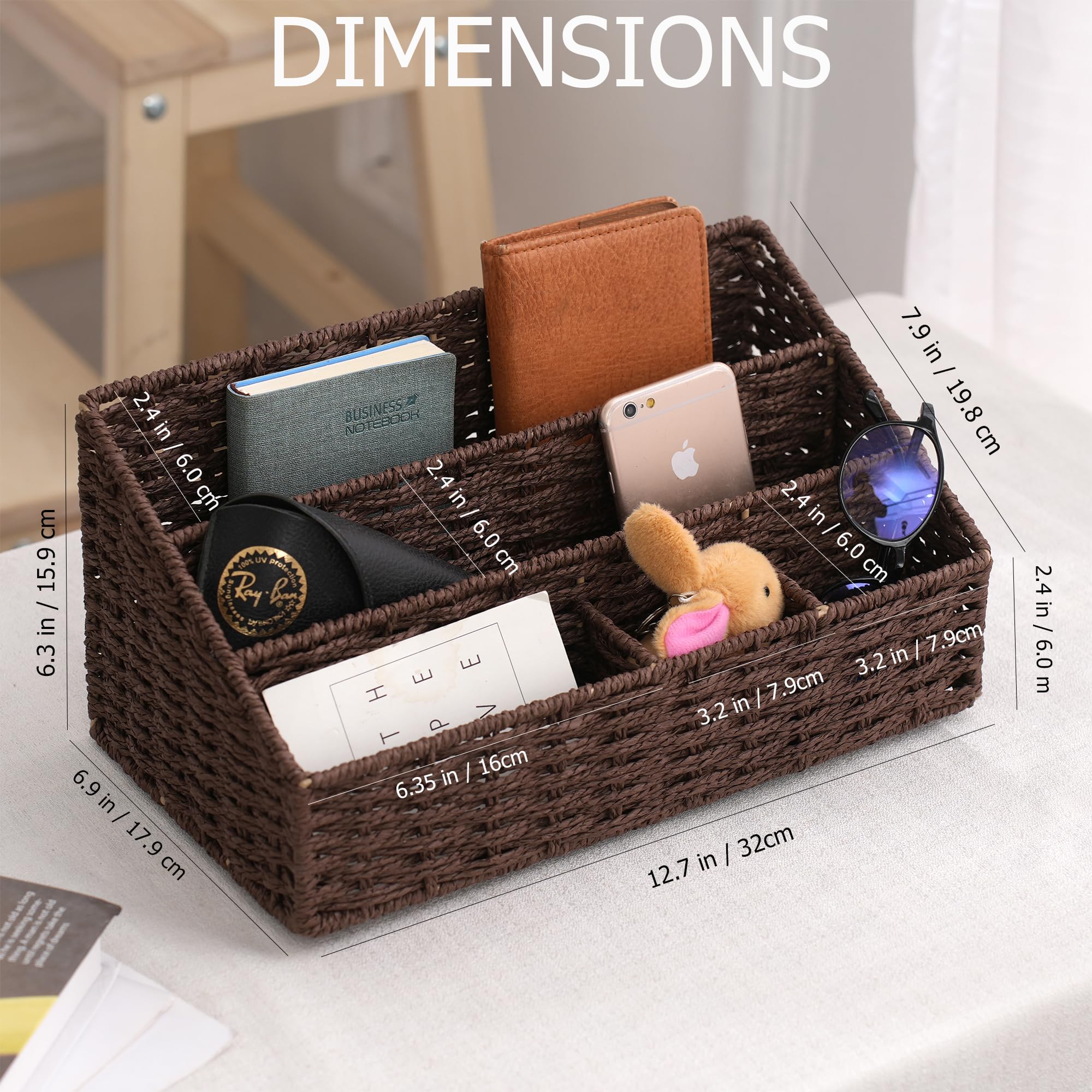 Wooden Desk Organizer & Mail Sorter - Dark Brown Countertop Organizer for Bills, Magazines, Office Supplies | Perfect for Home Office, Workspace & Mail Organization