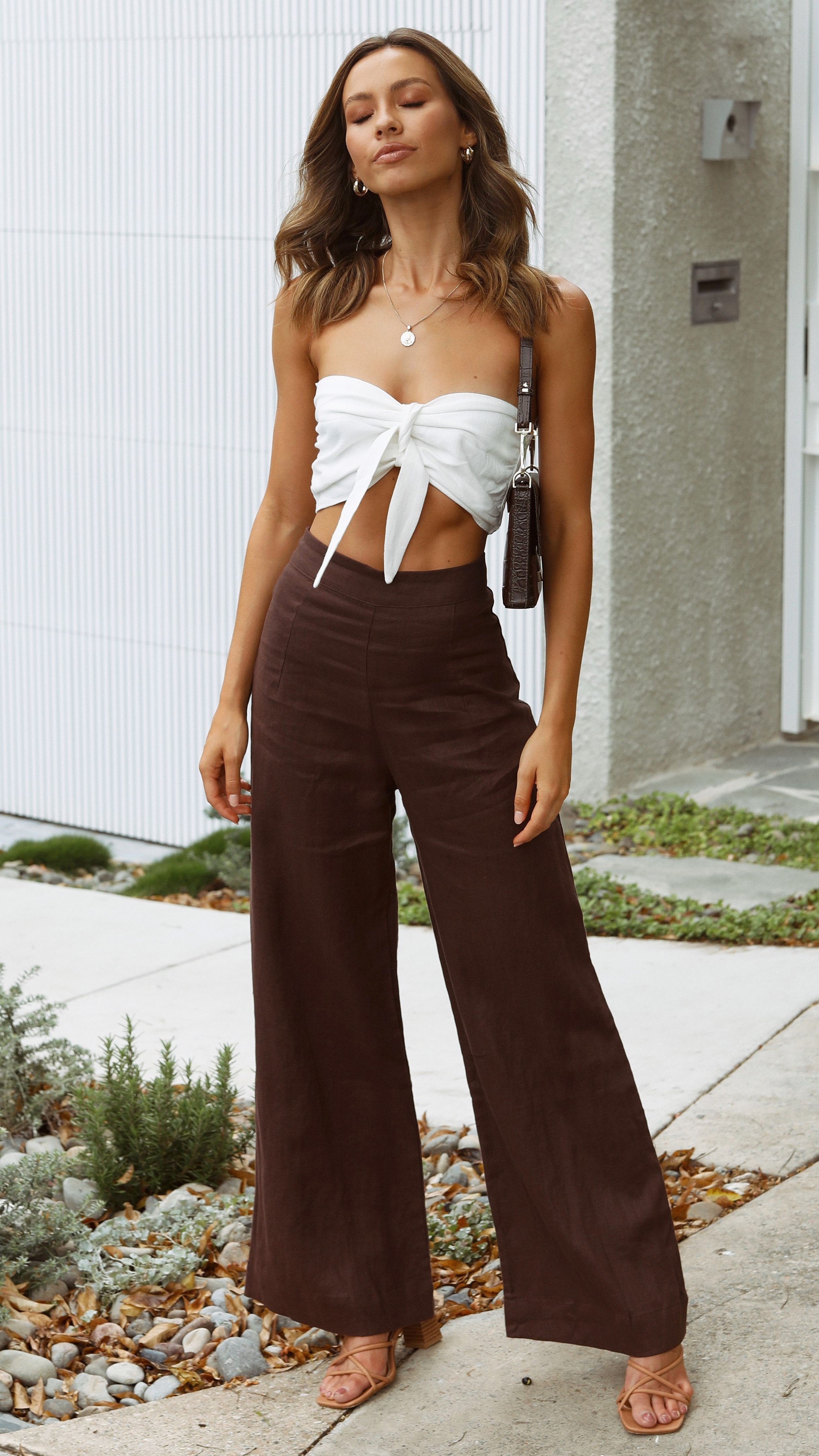 Karah Pants for Women - High Waisted Stretch Chocolate Brown Casual Trousers | Perfect for Work, Office, and Everyday Wear