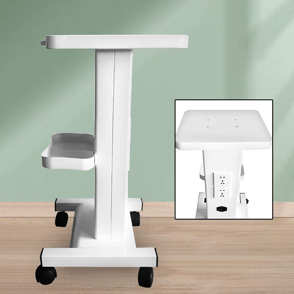 TFCFL Beauty SPA Salon Rolling Trolley Cart - Alloy Pedestal Stand with 4 Wheels & Power Socket - Professional Hair Stylist Equipment Storage for Salon, Spa & Home Use (White)