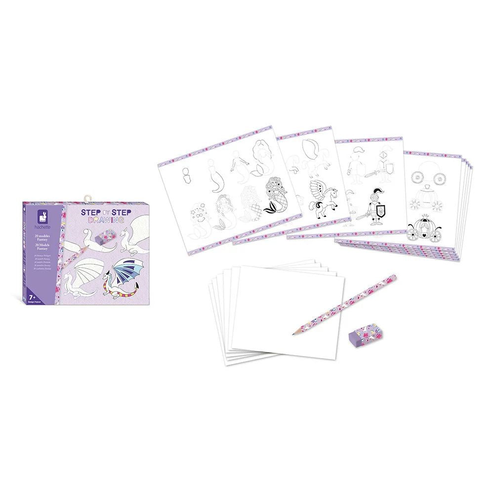 Janod Step by Step Fantasy Drawing Kit for Kids - Learn to Draw Magical Creatures | Perfect for Home, School & Creative Play