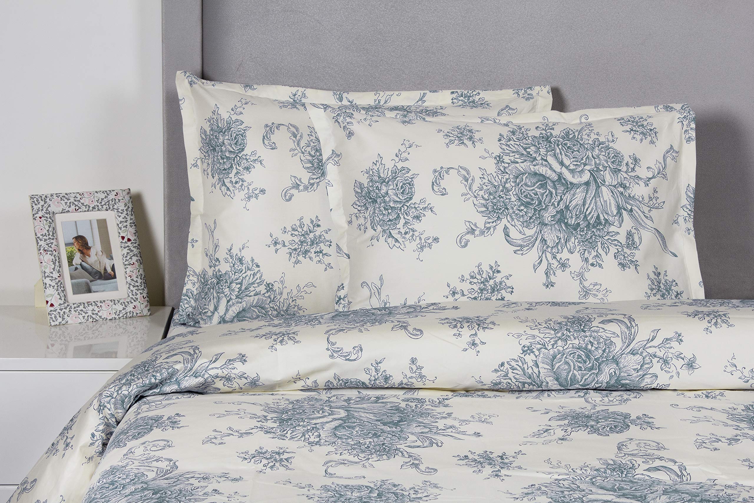 Melange Home 400 Thread Count Light Blue Cotton King/California King Duvet Cover Set - Soft Luxury Bedding for Master Bedroom & Guest Room
