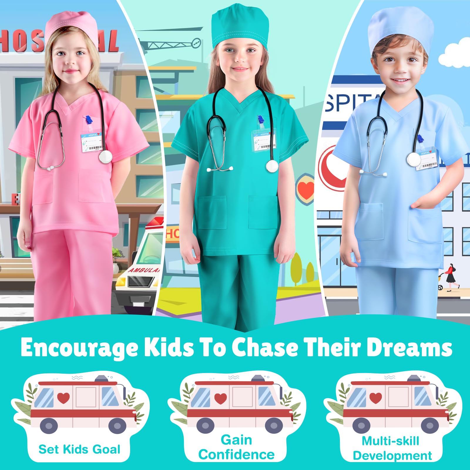 Kids Doctor Costume Set with Scrubs & Accessories - Halloween Dress Up for Toddlers & Children - Perfect for Role Play, Halloween Parties & Pretend Play
