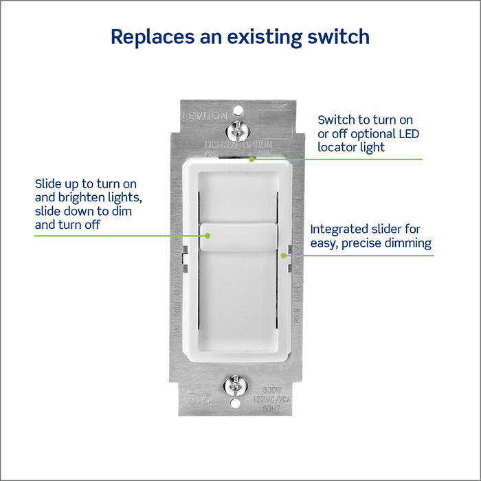 SureSlide Dimper Switch - Compatible with Dimmable LED, Halogen & Incandescent Bulbs (Model 6672 1L) - Perfect for Bedroom, Living Room & Office Lighting Control