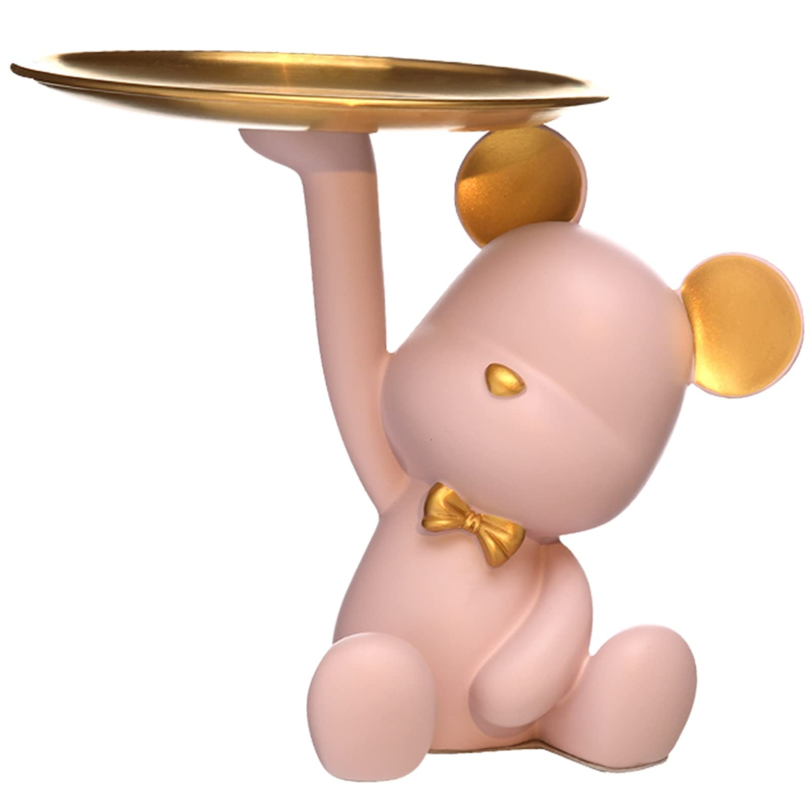 Little Bear Sculpture with Storage Tray - Creative Decorative Figurine for Keys & Phone - Pink Home & Office Decor for Entryway, Table, Bar - Perfect for Organizing Small Items in Living Room, Bedroom or Reception Area