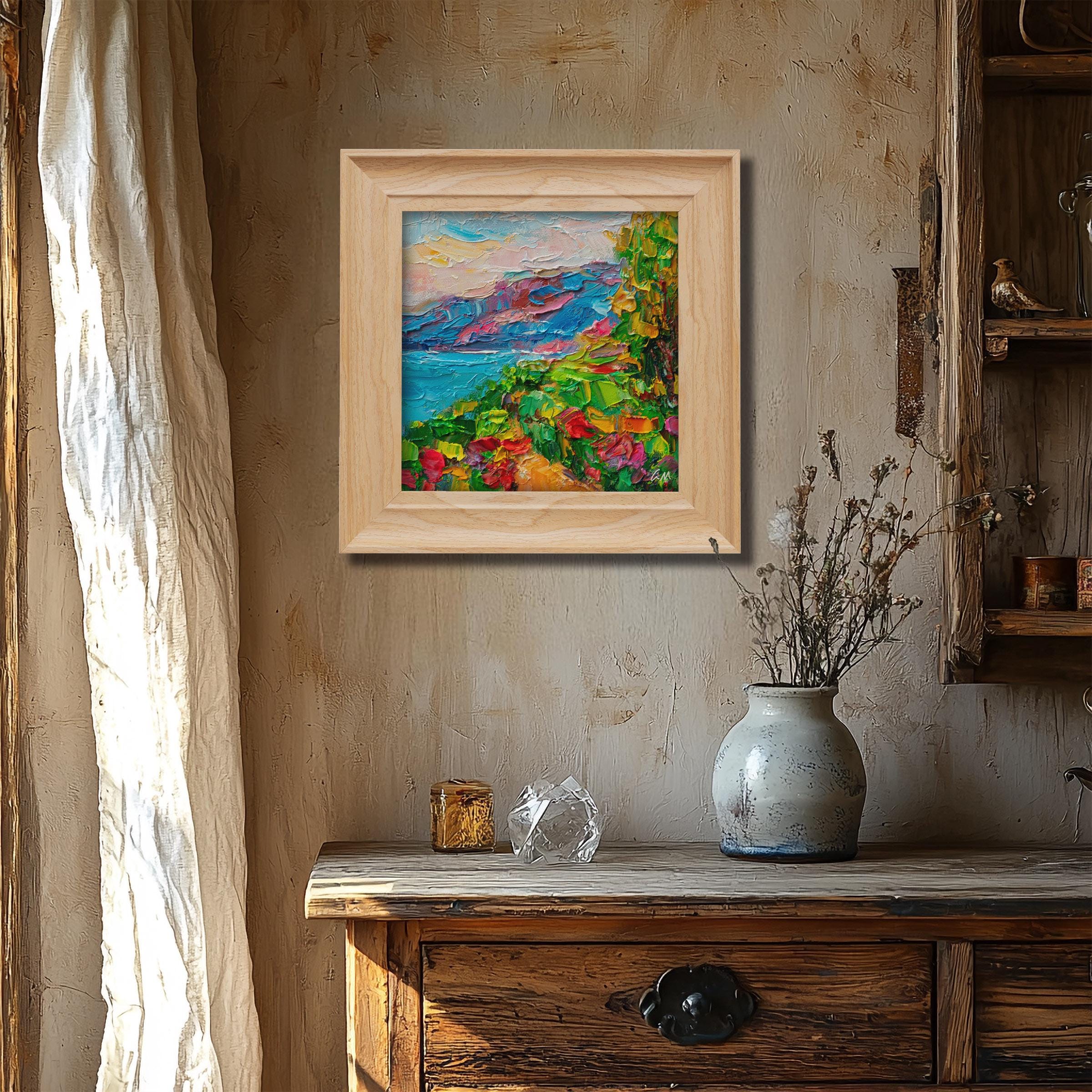 Original Coastal Floral Oil Painting on Canvas - Handmade Textured Contemporary Seascape Artwork - Perfect for Beach House Decor, Living Room Wall Art or Gift