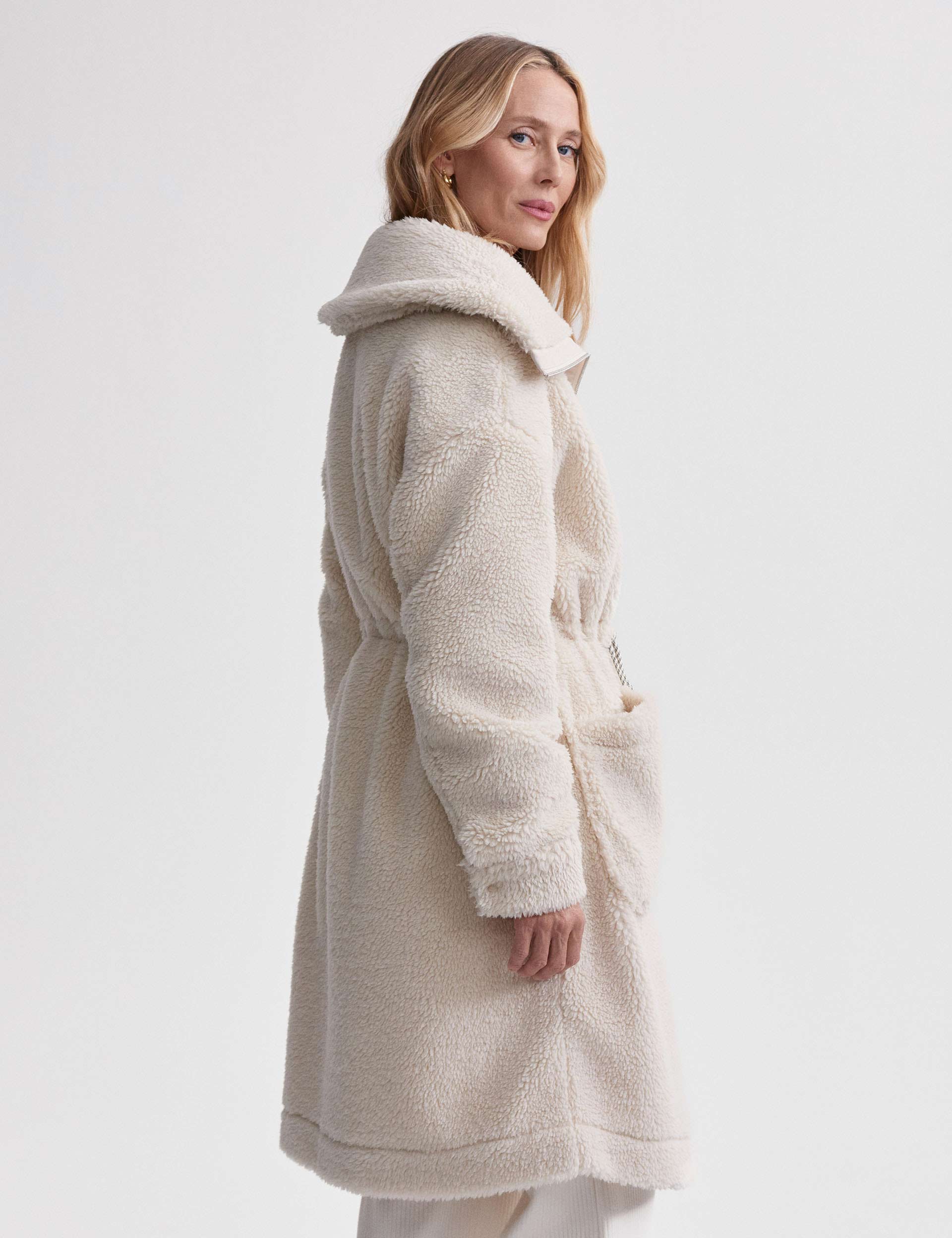 Logan Sherpa Coat for Women - Soft Fleece Lined Winter Jacket in Sandshell - Cozy Outerwear for Cold Weather & Outdoor Adventures