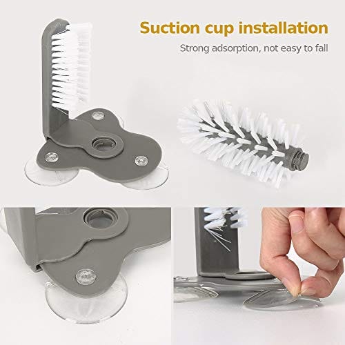 Premium Bottle Cleaning Brush with Suction Base - Glass Cup Washer for Beer Mugs, Wine Glasses, Tall Tumblers - Durable Sink Brush for Bar & Kitchen Use - Perfect for Home Cleaning Tools (Grey)