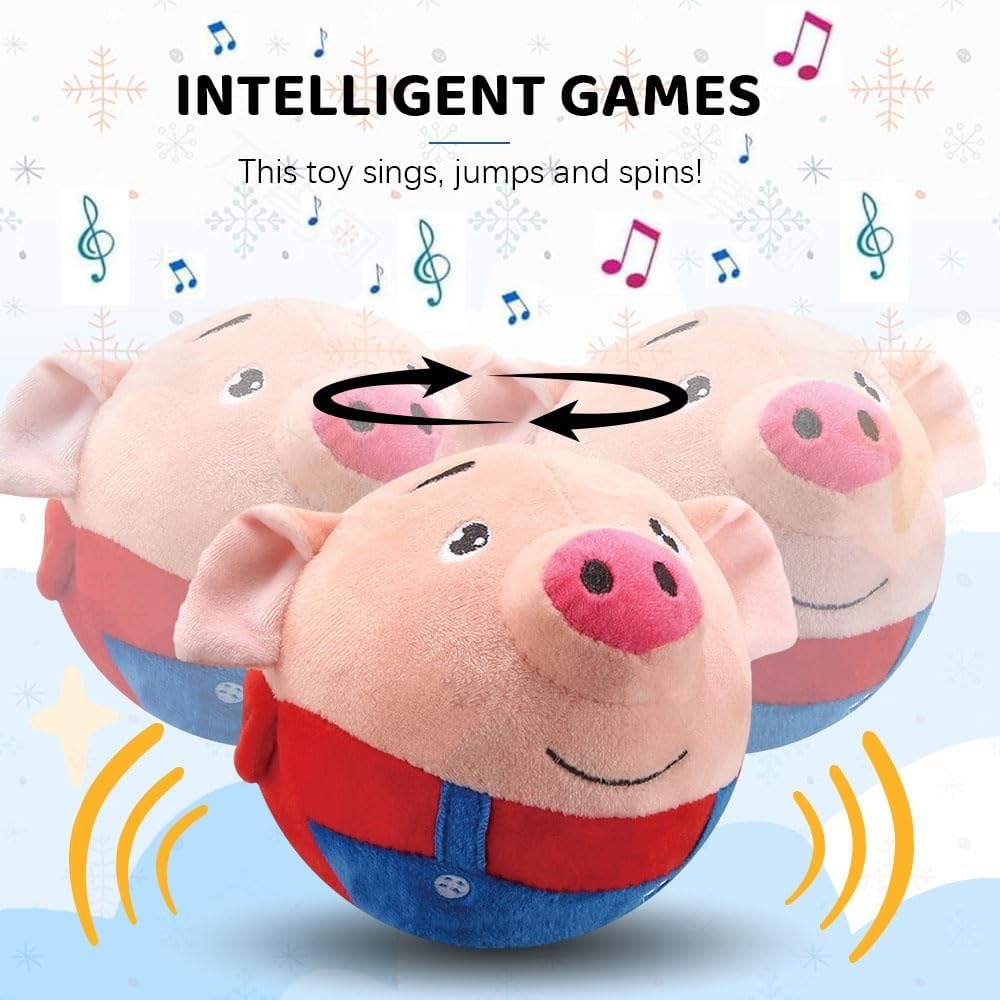 Interactive Dog Toys for Active Pets - 2025 New Rechargeable Squeaky Moving Plush Ball Toy with Music (Blue Pig) - Perfect for Indoor Play, Training, and Keeping Dogs Entertained