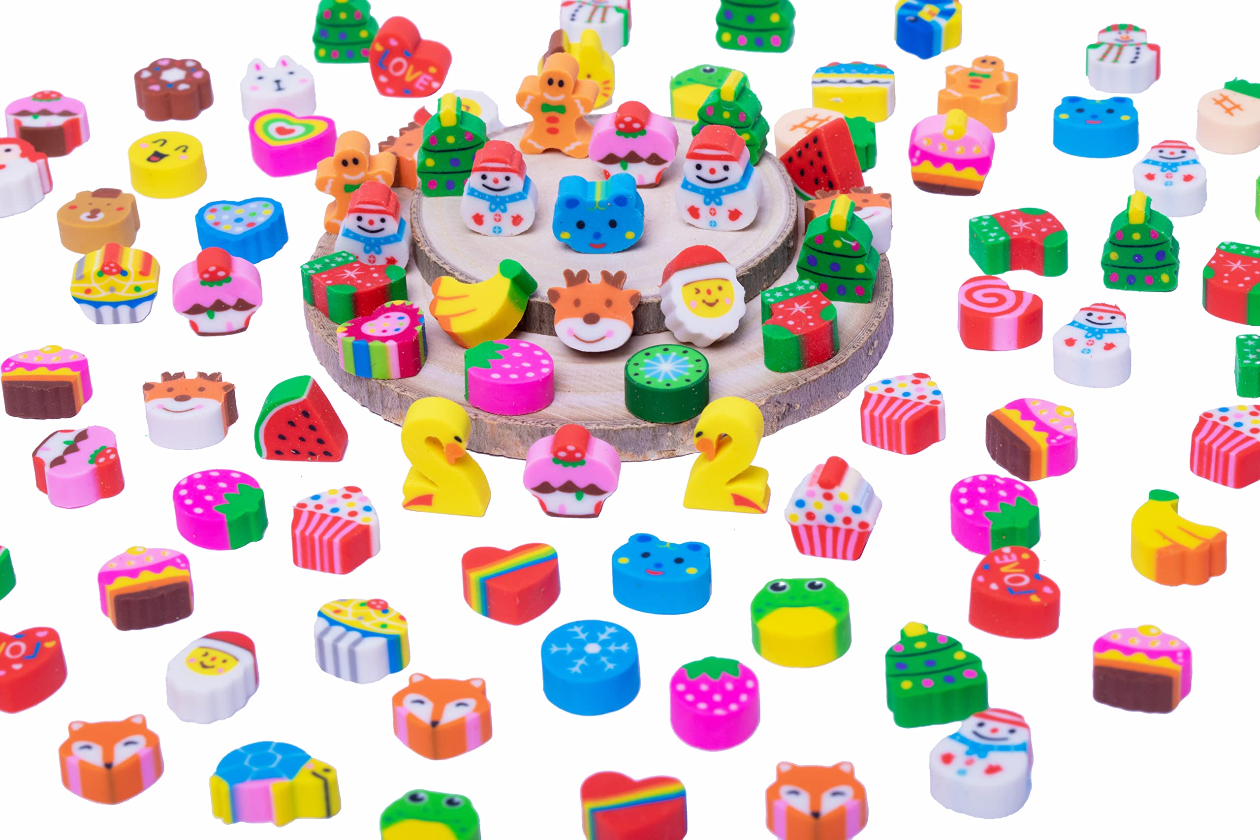 300+ Bulk Mini Erasers for Kids - Fun Food, Pink Heart & Animal Shaped Pencil Erasers - Perfect for 100th Day of School, Classroom Rewards & Party Favors
