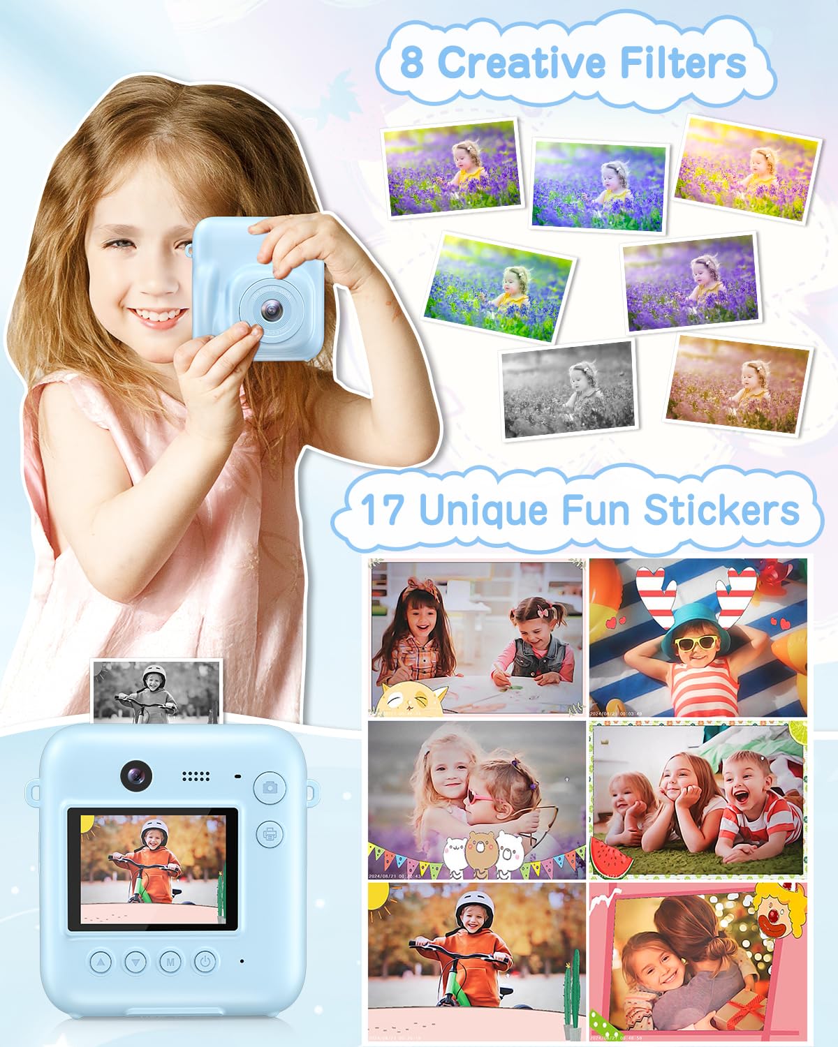 Instant Print Kids Camera - Dual-Lens 48MP Digital Camera with Selfie Function & 32GB Card | Christmas Birthday Gift for Boys Girls Ages 4-10 | Includes Print Paper | Fun Toddler Toy for Travel, Parties & Creative Play (Blue)