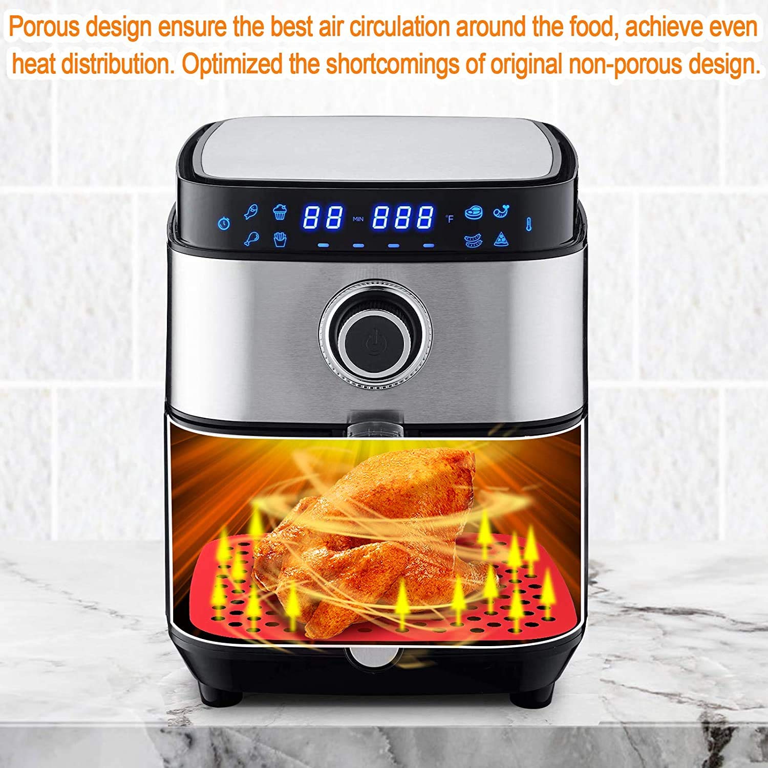 Non-Stick Silicone Air Fryer Liners 7.5 Inch Square - Reusable Basket Mats for Cosori, NuWave, Chefman, Dash & More Air Fryers | BPA Free | Perfect for Cooking, Baking & Healthy Meal Prep