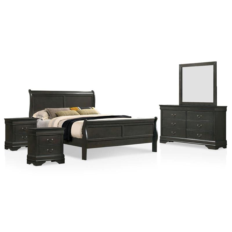 FOA Jussy 5-Piece Gray Wood Bedroom Set - King Size Bed, 2 Nightstands, Dresser & Mirror | Modern Bedroom Furniture for Home Decor | Perfect for Master Bedrooms & Guest Rooms