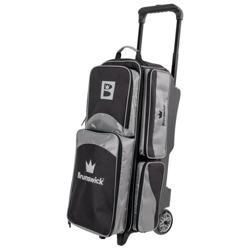 Brunswick Edge Triple Roller Bowling Bag for Men & Women - Durable Silver Bowling Ball Carrier with Wheels - Perfect for League Play & Tournament Travel