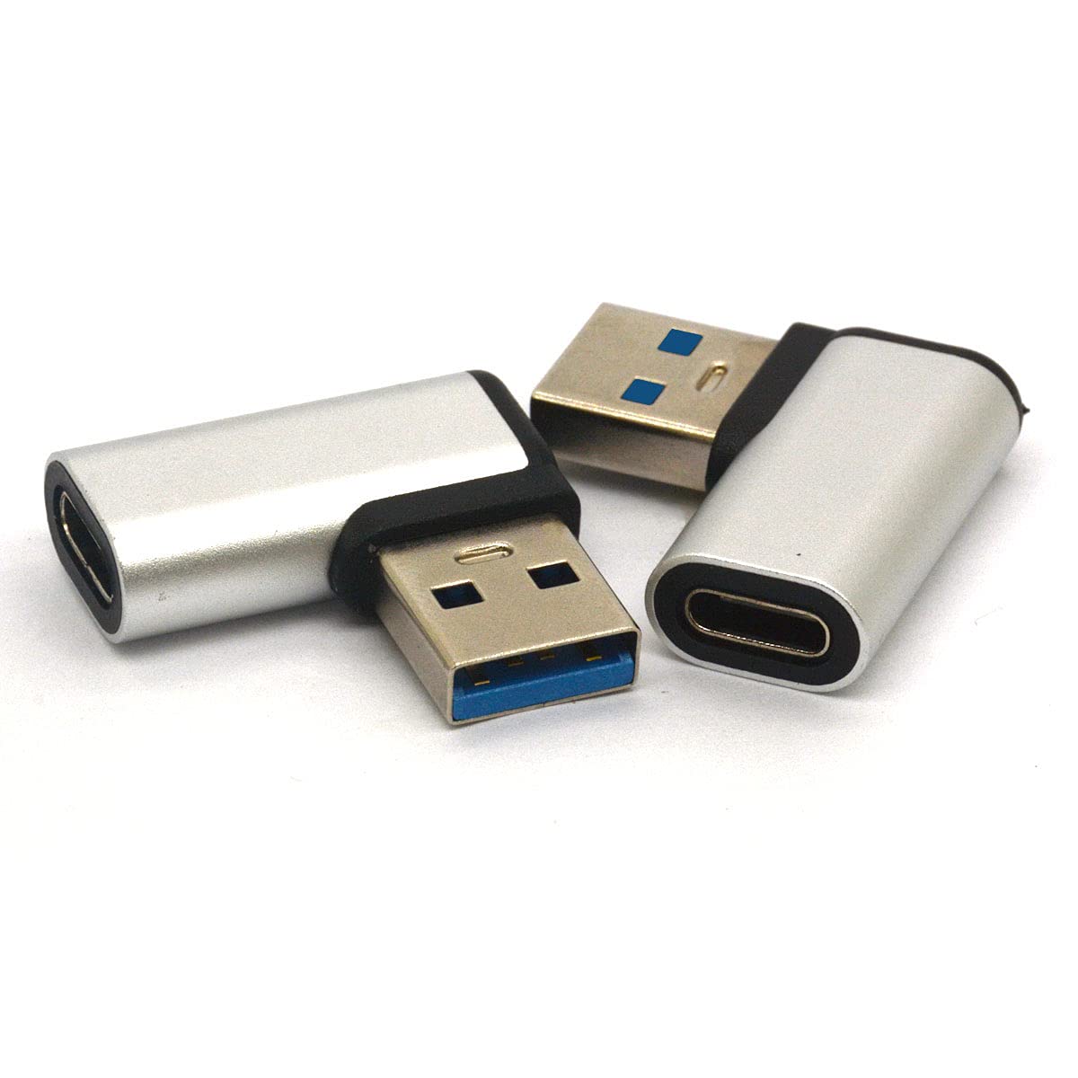 90 Degree Right Angle USB C to USB Adapter (2 Pack) - USB 3.0 Male to USB C Female Connector - Compatible with Samsung Galaxy Note 10, Google Pixel & More - Perfect for Tight Spaces & Cable Management (Right/Silver)