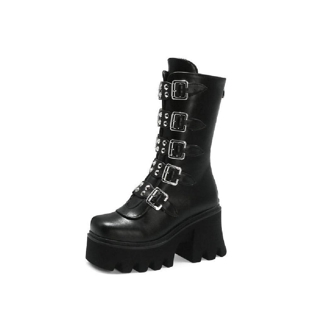 LUXDAMAI Gothic Punk Ankle Boots for Women - Western Cowboy Knight Riding Boots with Chunky Platform Sole - Motorcycle Combat Boots for Military Style - Black Size 35 | Perfect for Cosplay, Halloween & Punk Fashion Outfits