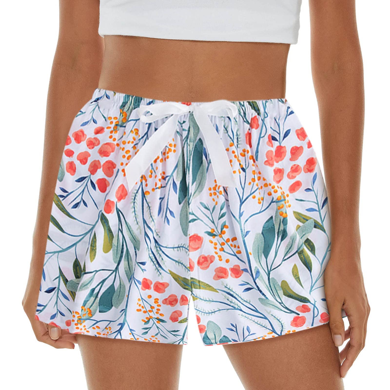 PAXOSTRO Women's Lightweight Printed Pajama Shorts with Bow & Elastic Waist - Soft Lounge Sleepwear & French Terry Sweatpants for Women - Perfect for Sleep, Lounging & Summer Nights