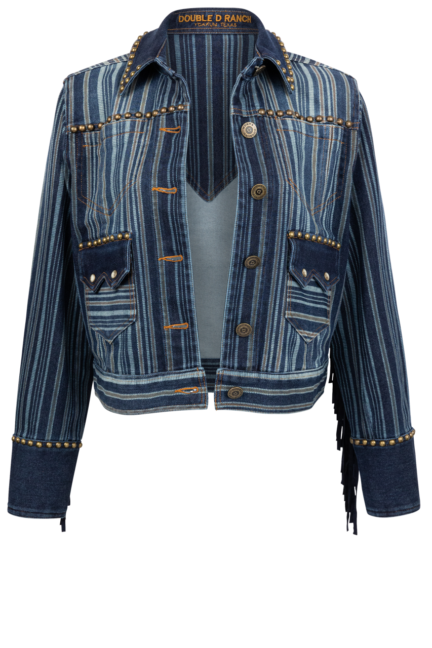 Double D Ranch Pitchwagon Ticking Jacket - Western Denim Coat for Women & Men | Vintage Style Cowboy Jacket for Rodeo, Horseback Riding & Country Fashion